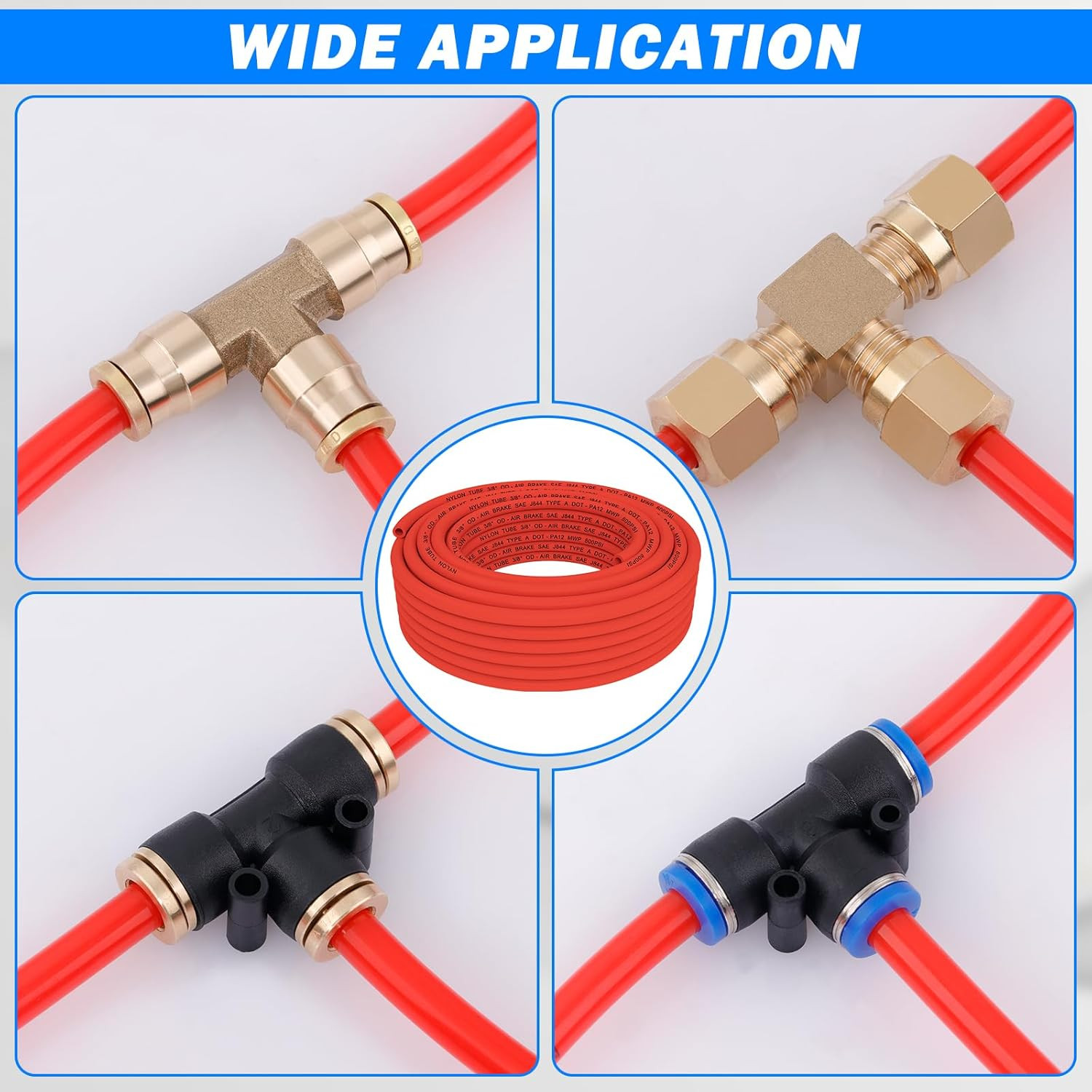 100 FT 3/8″ DOT Air Line Red 3/8 PA12 Nylon Pneumatic Tubing 30.5 Meter 3/8 Inch