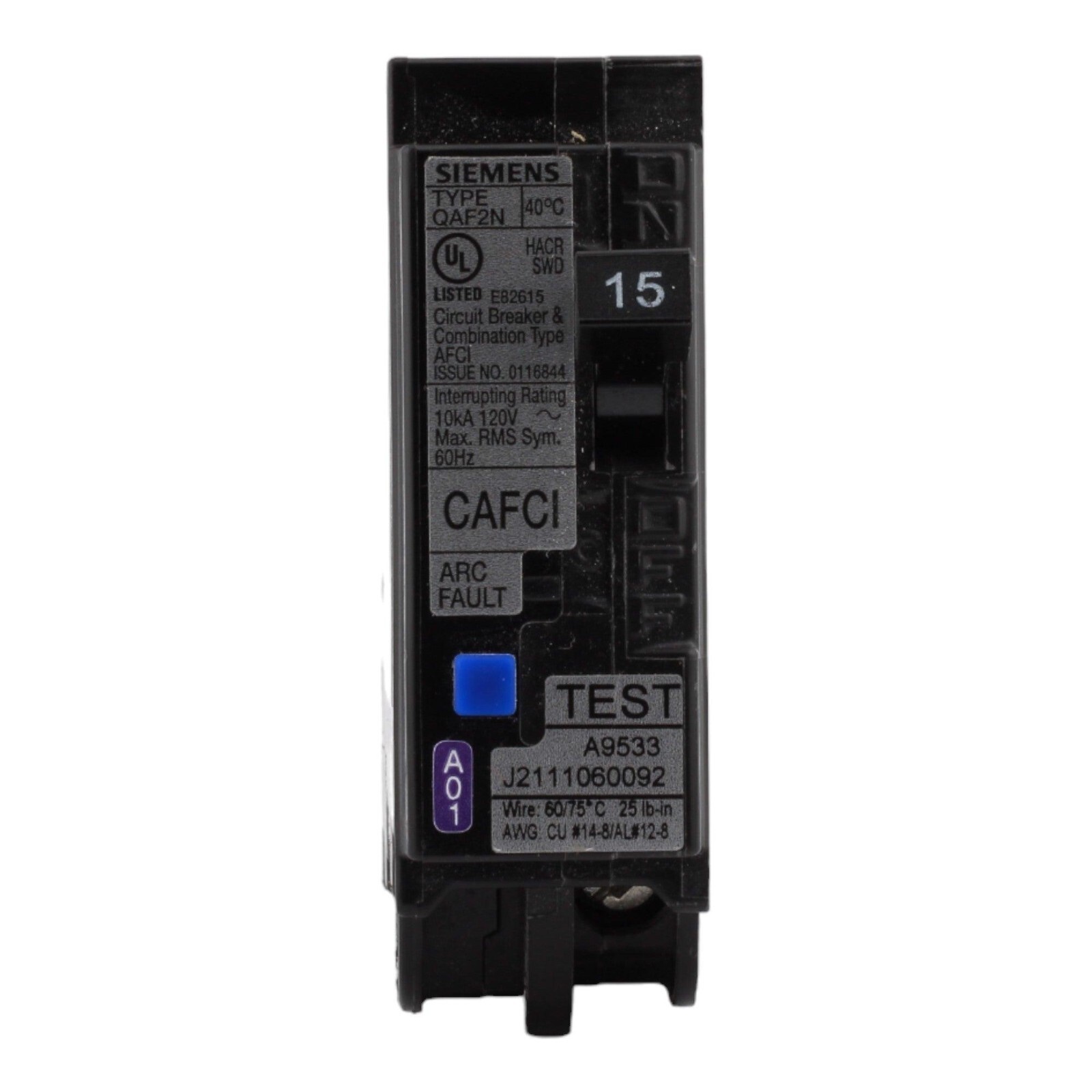 NEW SIEMENS QA115AFCN ARC FAULT CIRCUIT BREAKER TYPE AFCI 15 AMP 1 POLE