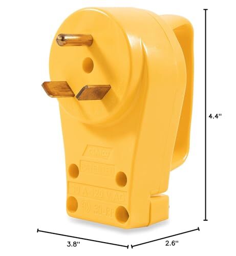 Camco 30 Amp RV Male Replacement Plug with Power Grip Handle ETL Listed