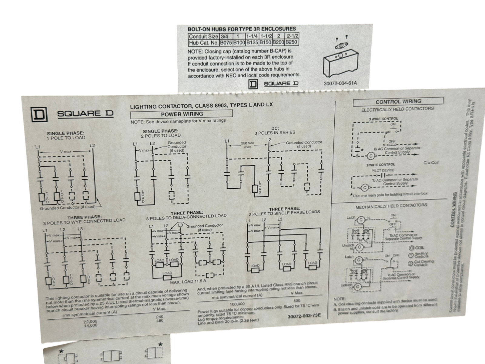 SQUARE D 8903LH40V02 30A 4-POLE 600V TYPE L ELECTRICALLY HELD LIGHTING CONTACTOR