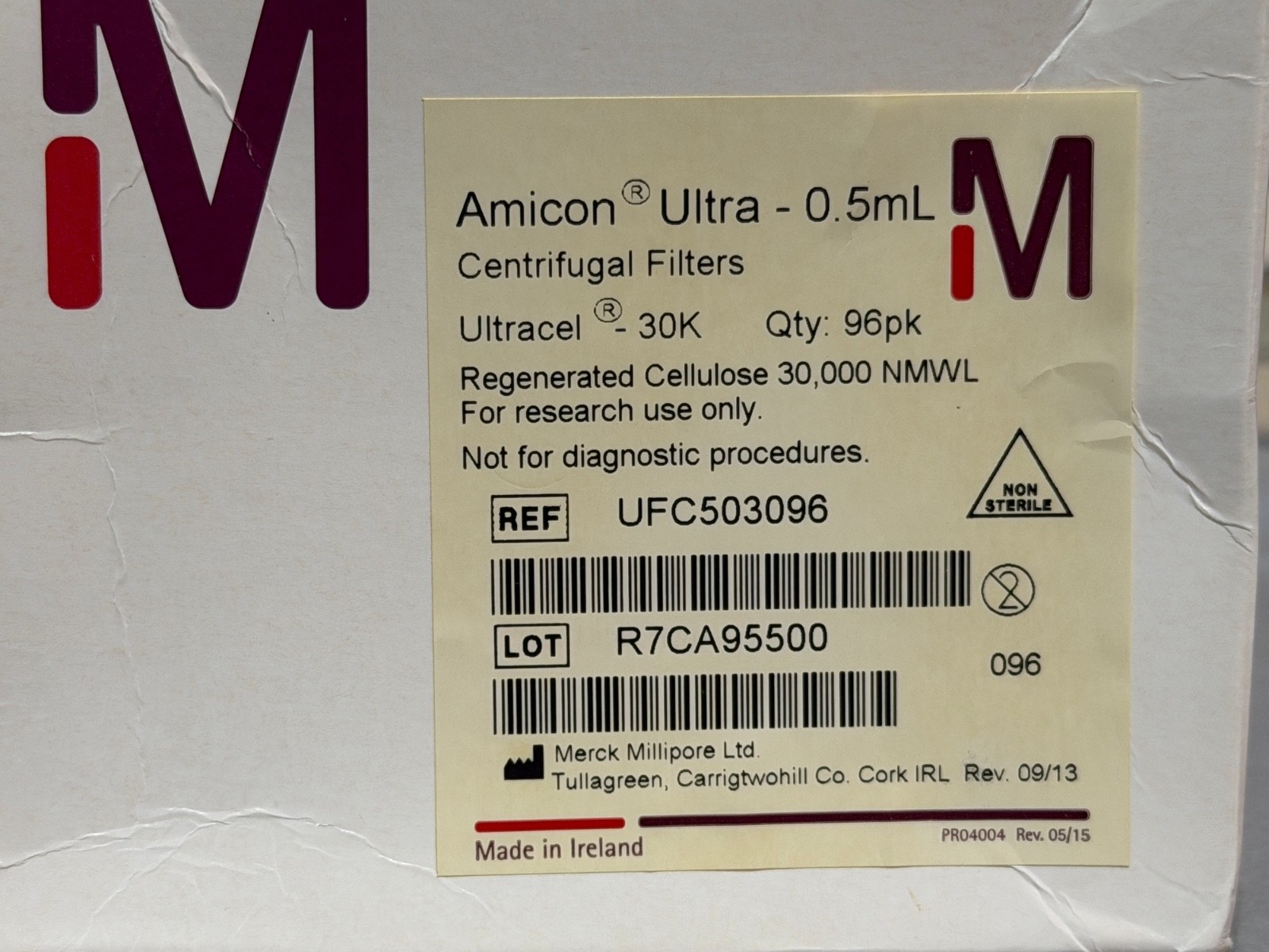 AMICON Ultra 0.5mL Centrifugal Polypropylene Filter 30kDa MWCO UFC503096 (96/cs)