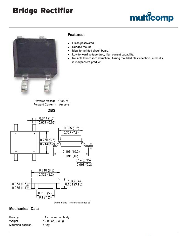 10PCS SOP- 4 DB107S 1A 1000V Rectifier Diode Bridge replaces DF10S USA seller