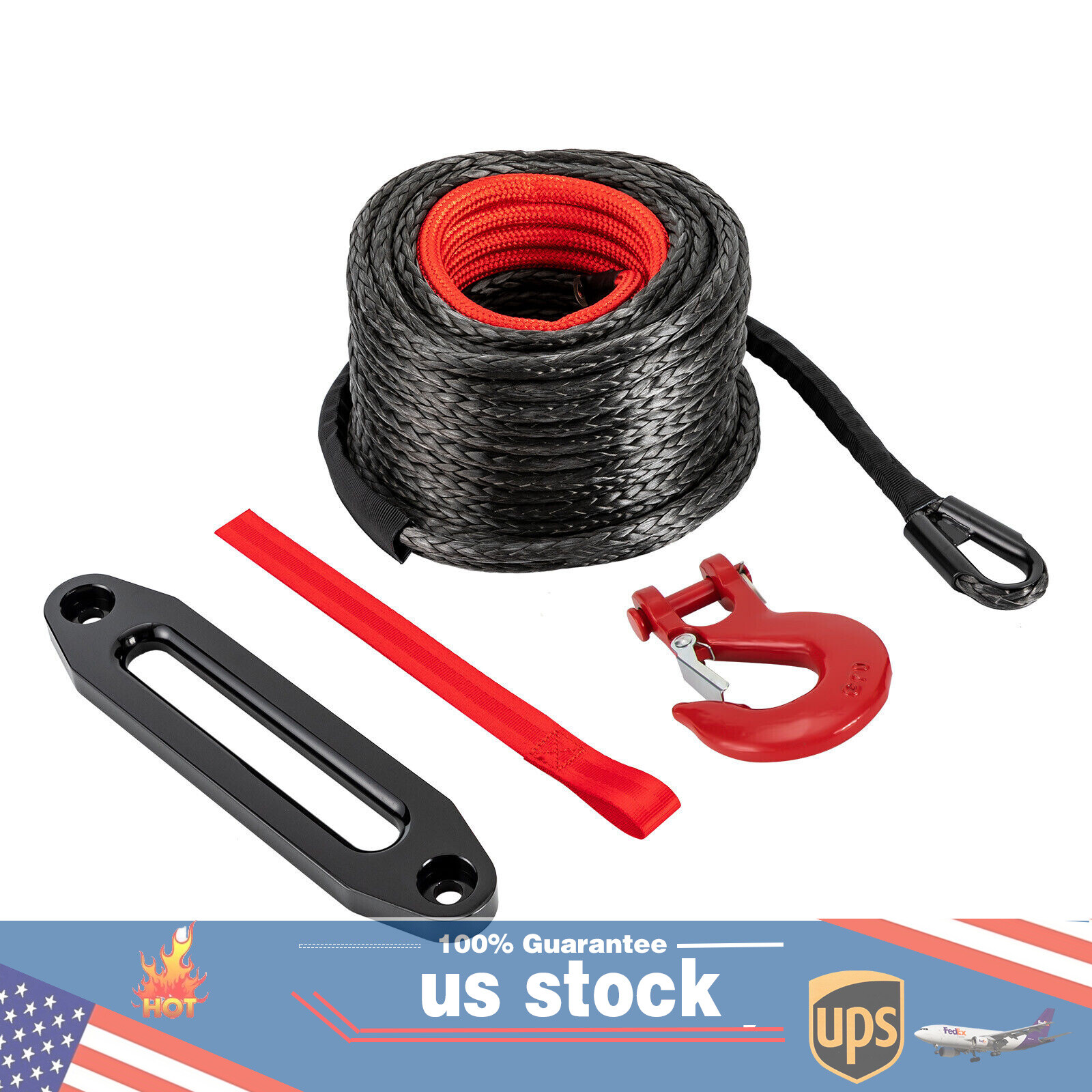 1/2″x92ft Synthetic Winch Line Cable Rope With Sleeve + Winch Hook For ATV UTV