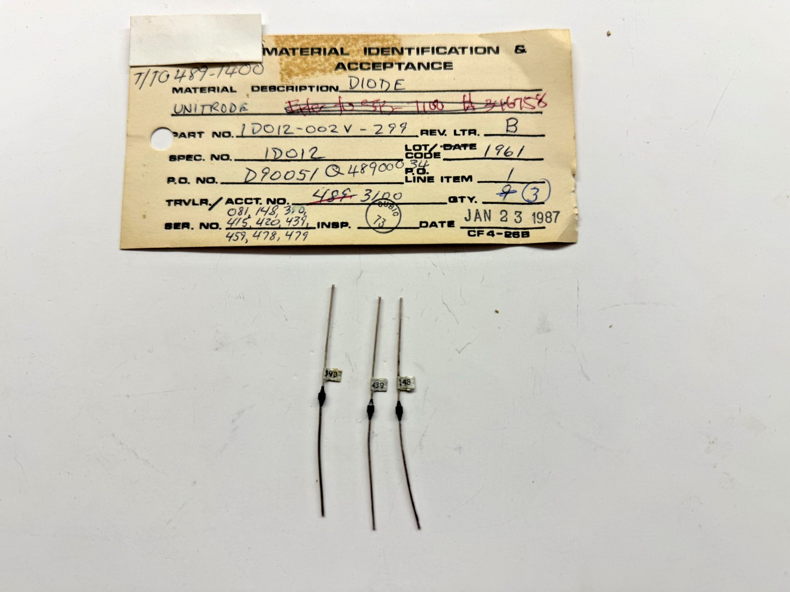 (3 PIECE LOT) 1D012-002V-299, UNITRODE DIODES
