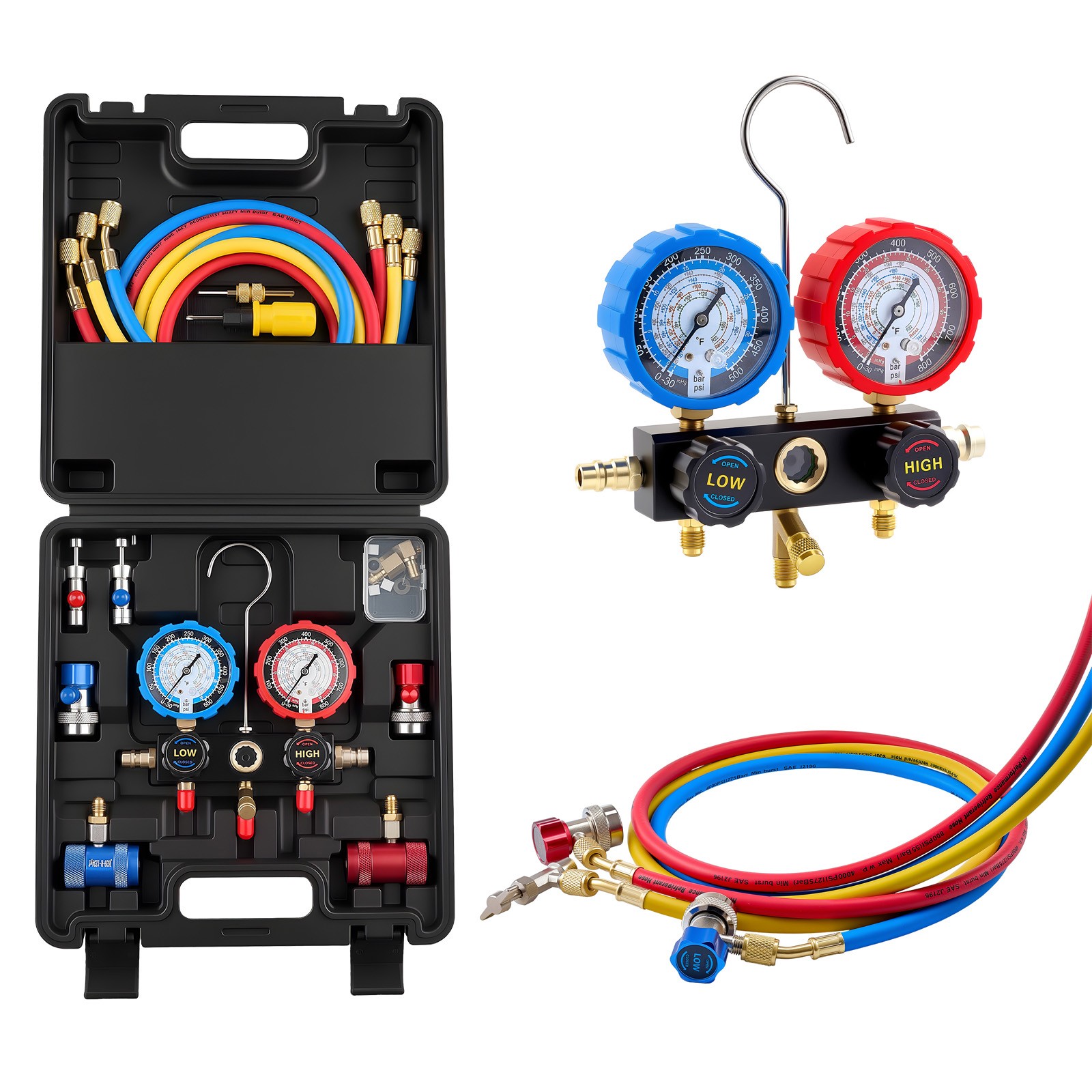 Uimoso 3-Way AC Manifold Gauge Set for R134a R404A R1234yf R22 Refrigerants