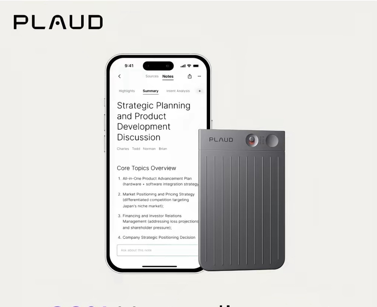 PLAUD – Note Smart AI Voice/Audio Recorder – Starlight Sealed