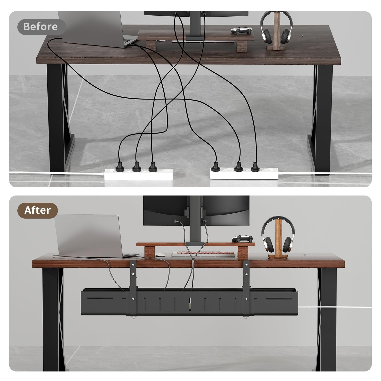 Sureup9 Under Desk Cable Management Tray Expandable 25.238.6 Heavy Duty Carbon