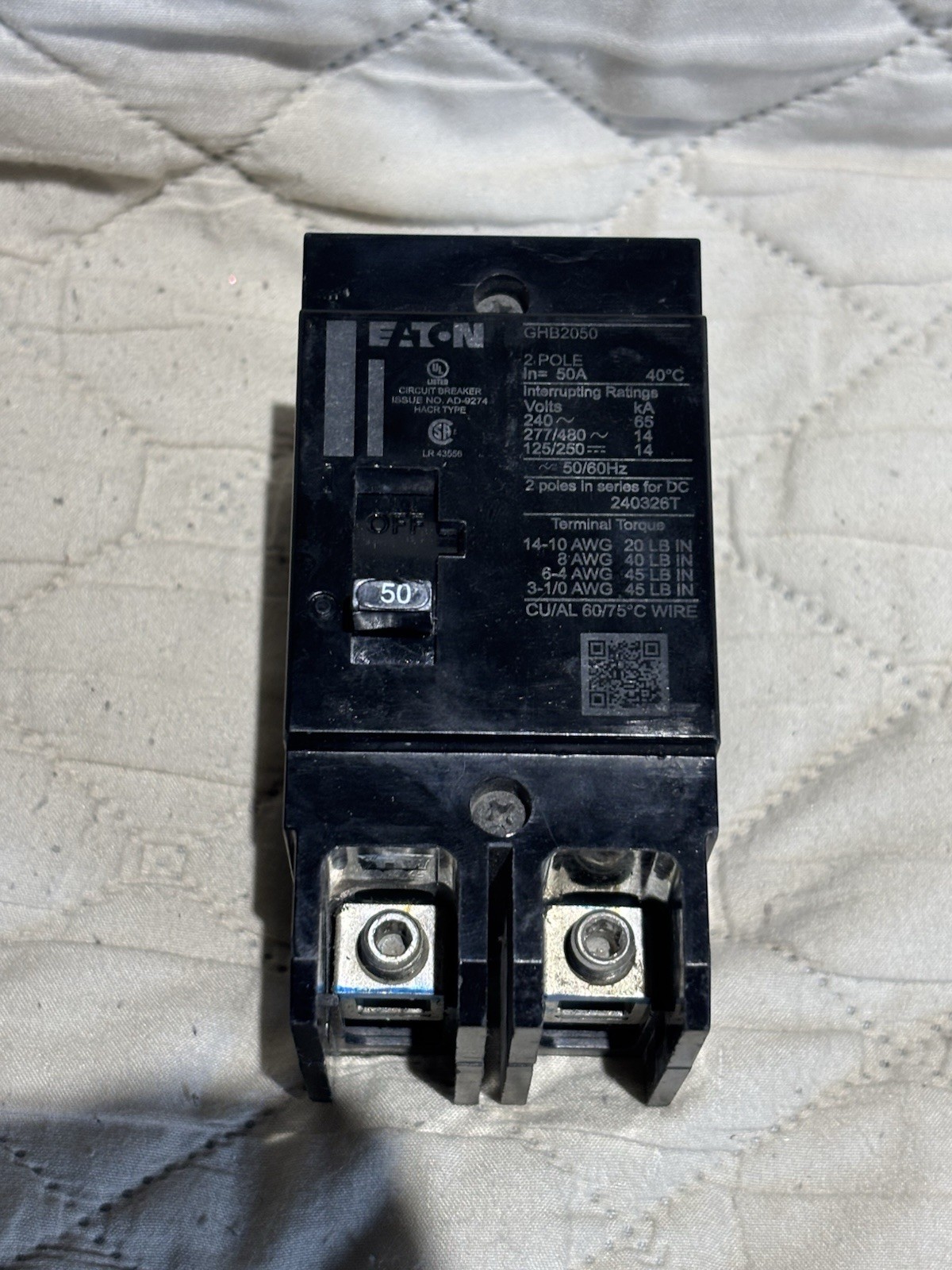 Eaton GHB2050 BOLT ON Circuit Breaker 50A 2P 277/480V GHB 2-Pole SHIPS FREE