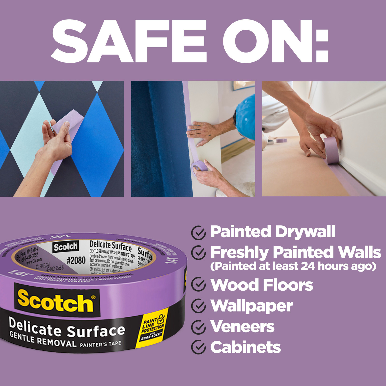 Scotch Delicate Surface Painter’s Tape (2080): 0.94 in. x 60 yds. (Purple)
