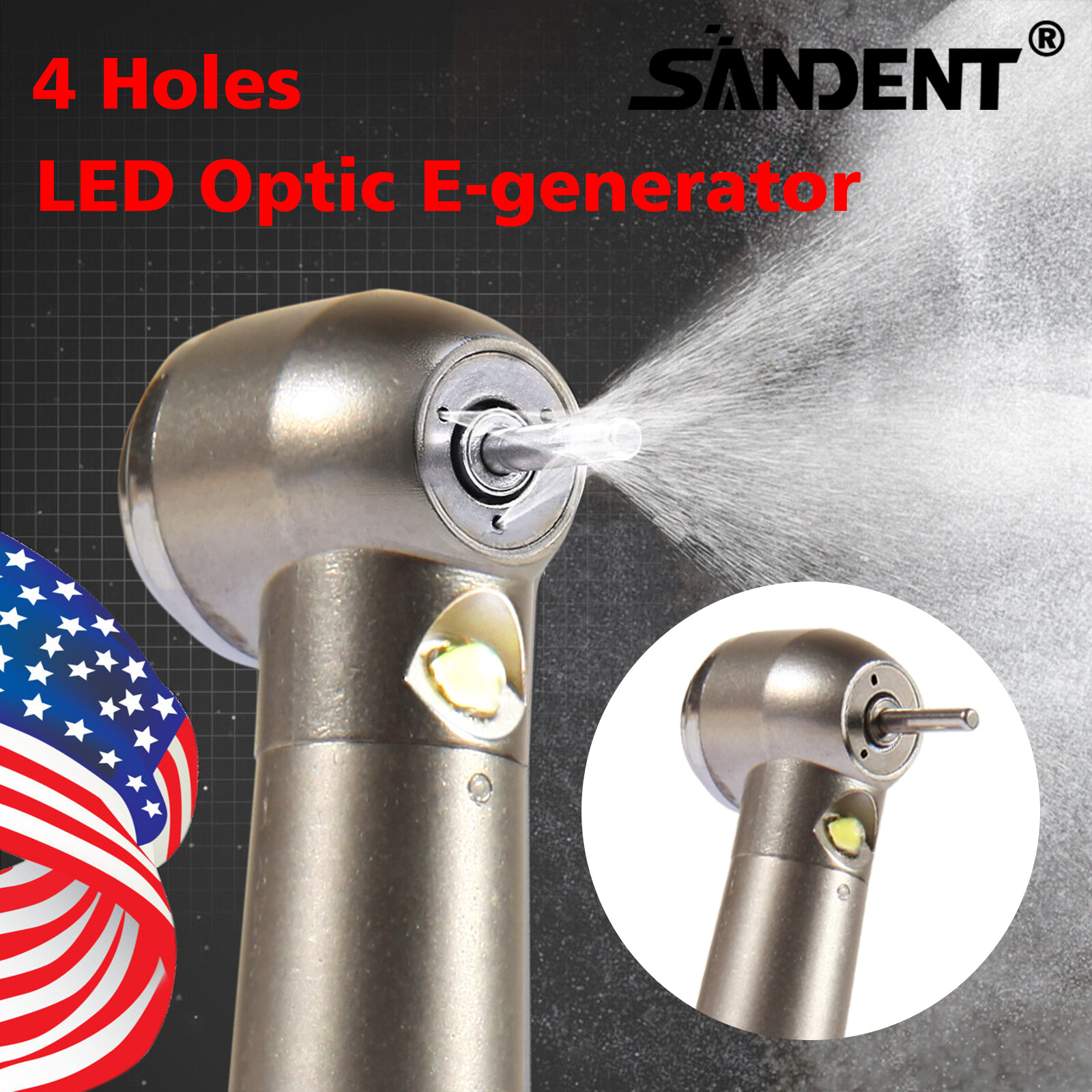 Dental E-generator LED Triple spray Fiber Optic Handpiece High Speed 4 Hole