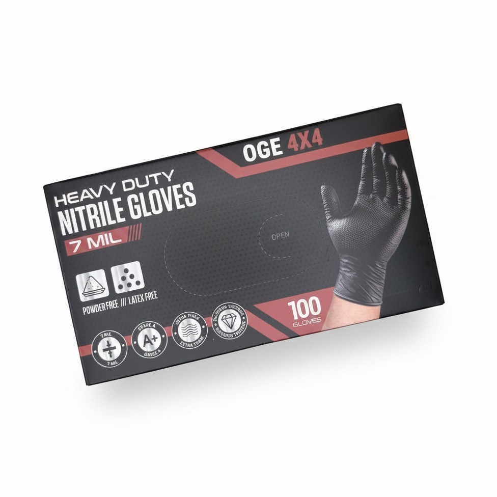 Black Nitrile Gloves 7 Mil Heavy Duty Diamond Textured Mechanic Box 100ct L XL
