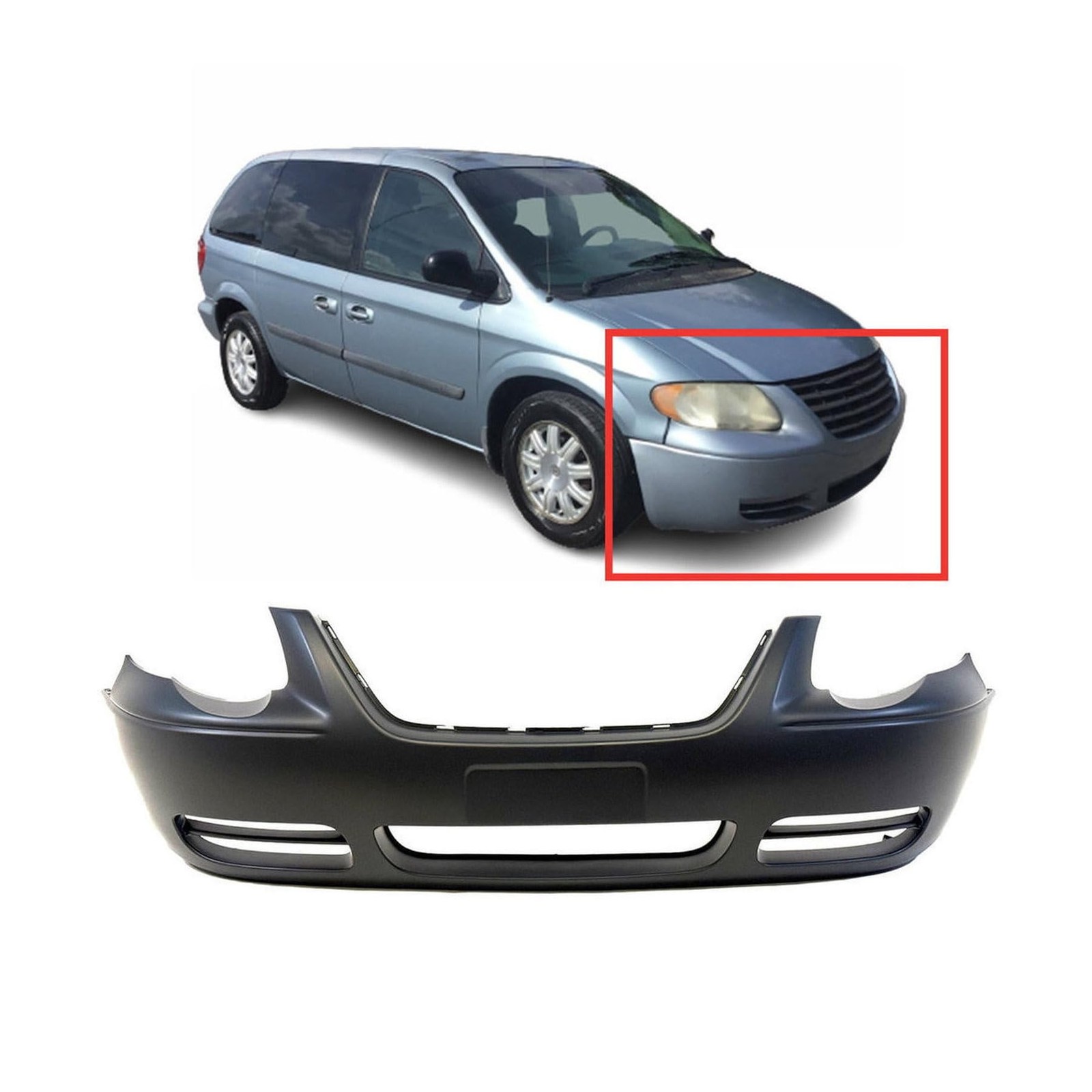 Front Bumper Cover 05-07 Chrysler Town & Country Primed w/Fog Holes 5139120AA