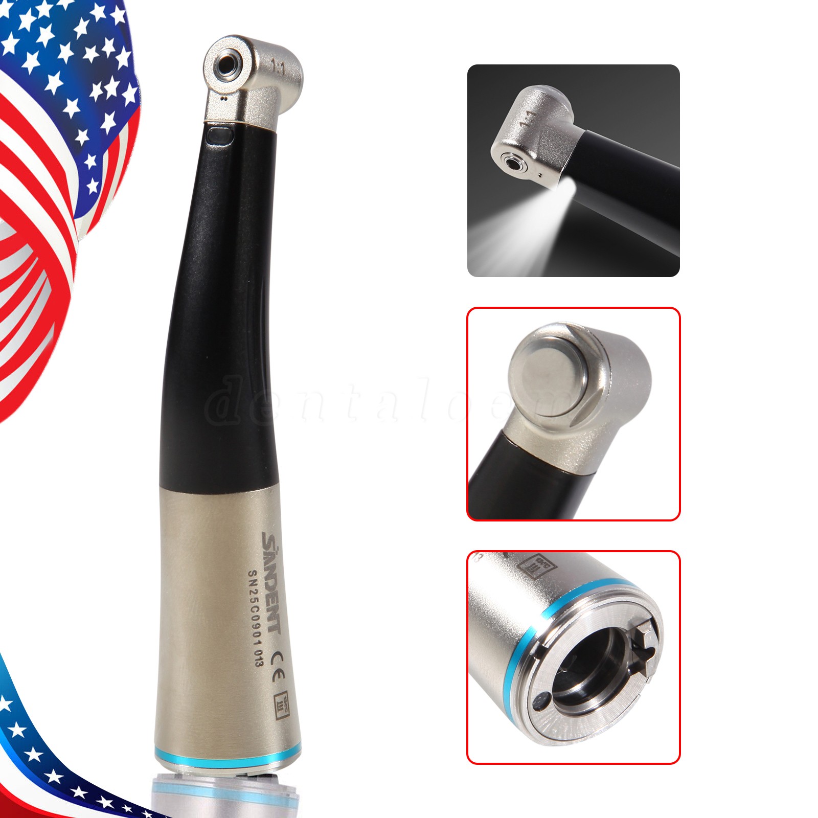 Dental Low Speed Handpiece Fiber Optic 1:1 Contra Angle Handpiece With LED Light