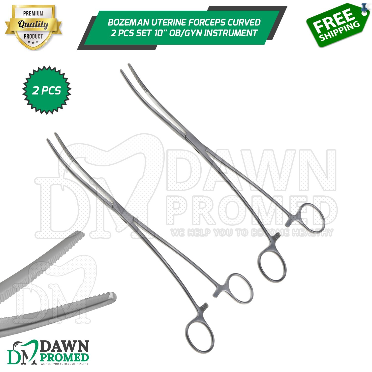 Bozeman Uterine Forceps 2 Pcs Set 10″ Curved OB/GYN Surgical Instrument German G