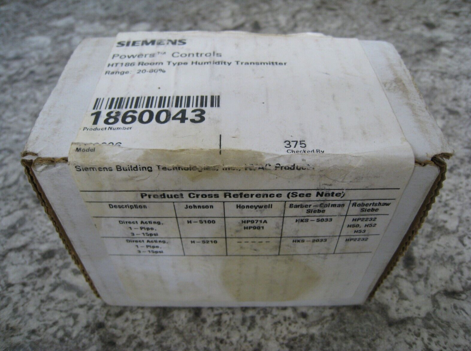 New Siemens Powers Controls 186-0043 HT186 20-80% RH Room Humidity Transmitter