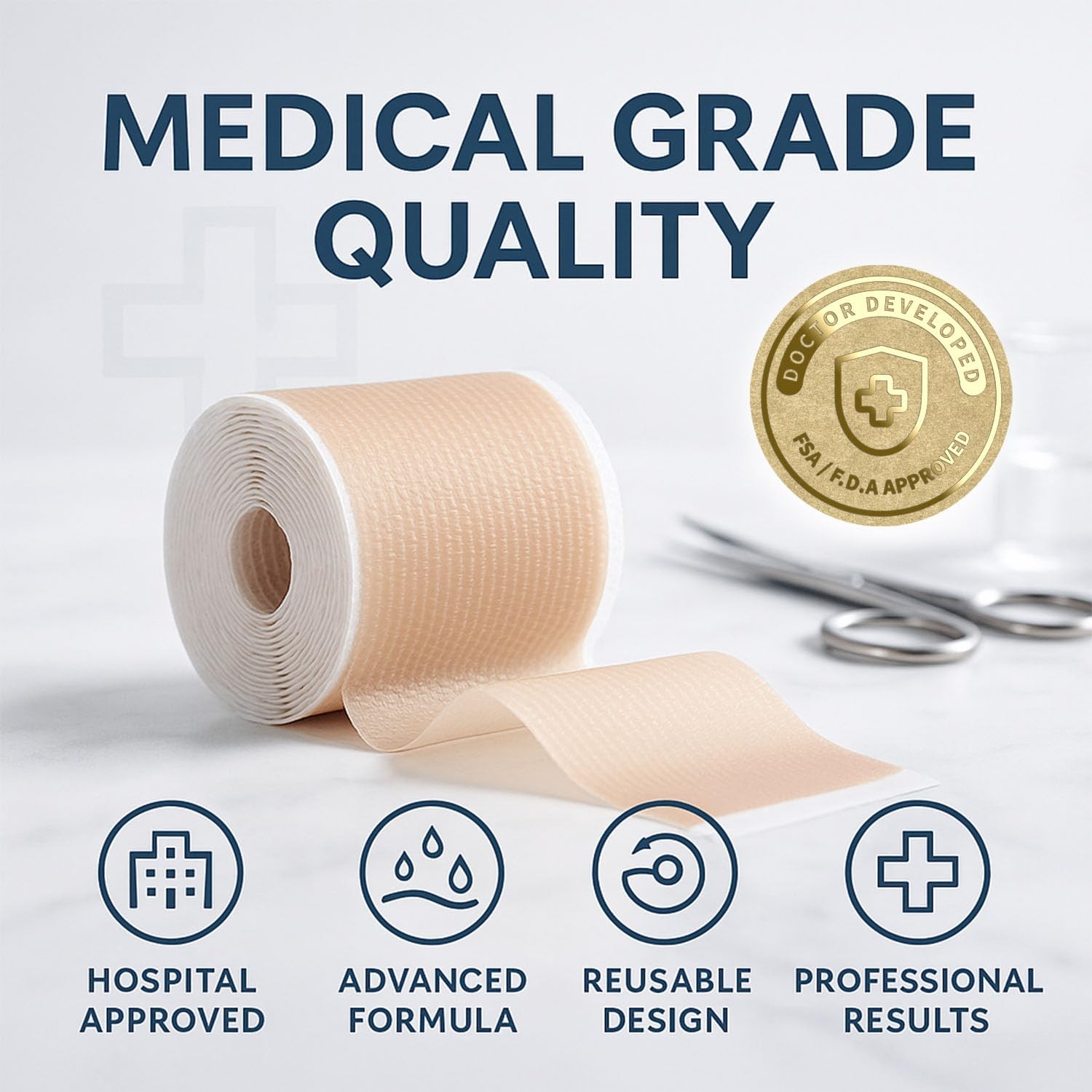 Medical Grade Silicone Scar Tape Advanced 1 pack, Beige Improved Formula
