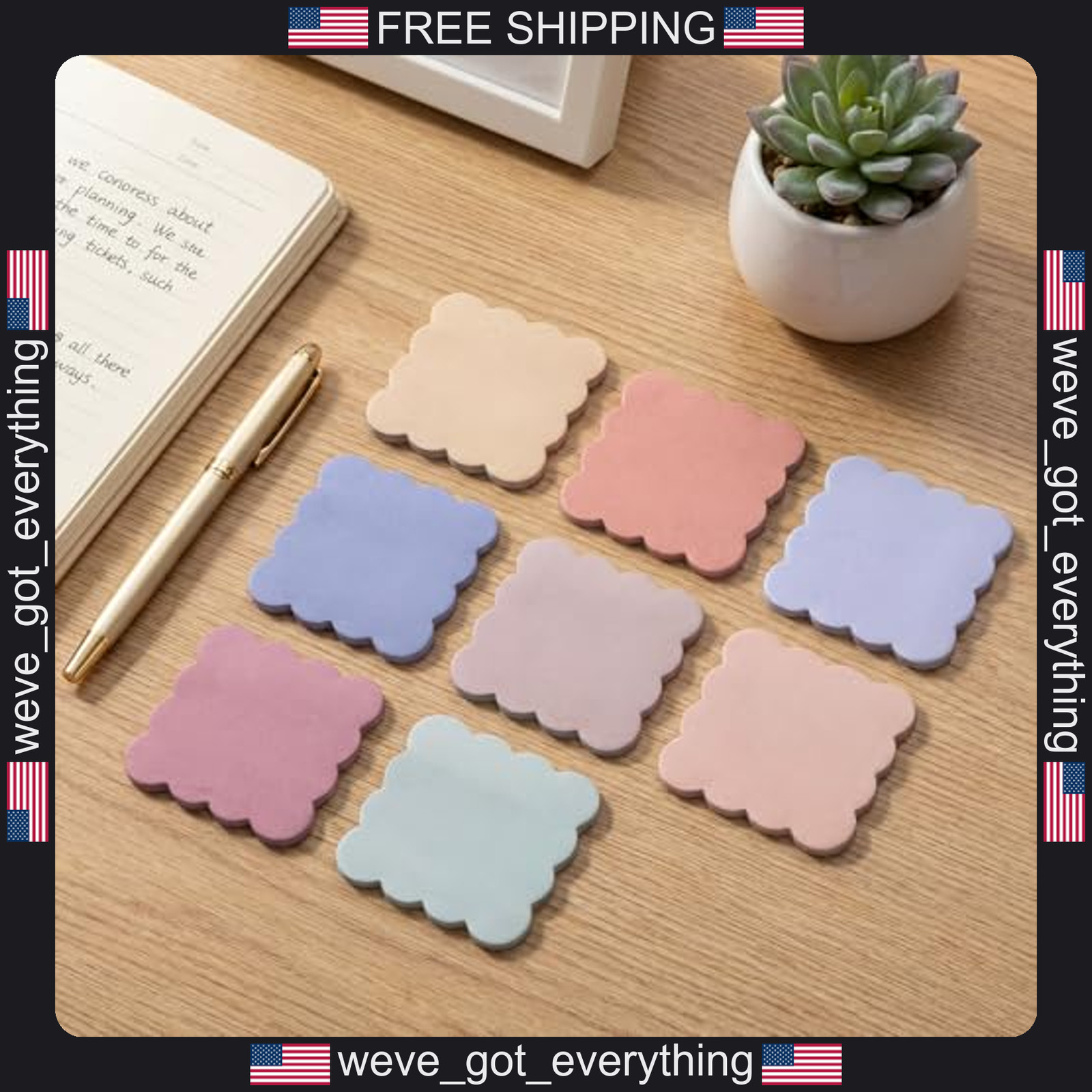 8 Pack Pastel Scalloped Sticky Notes for Reminders and Notes