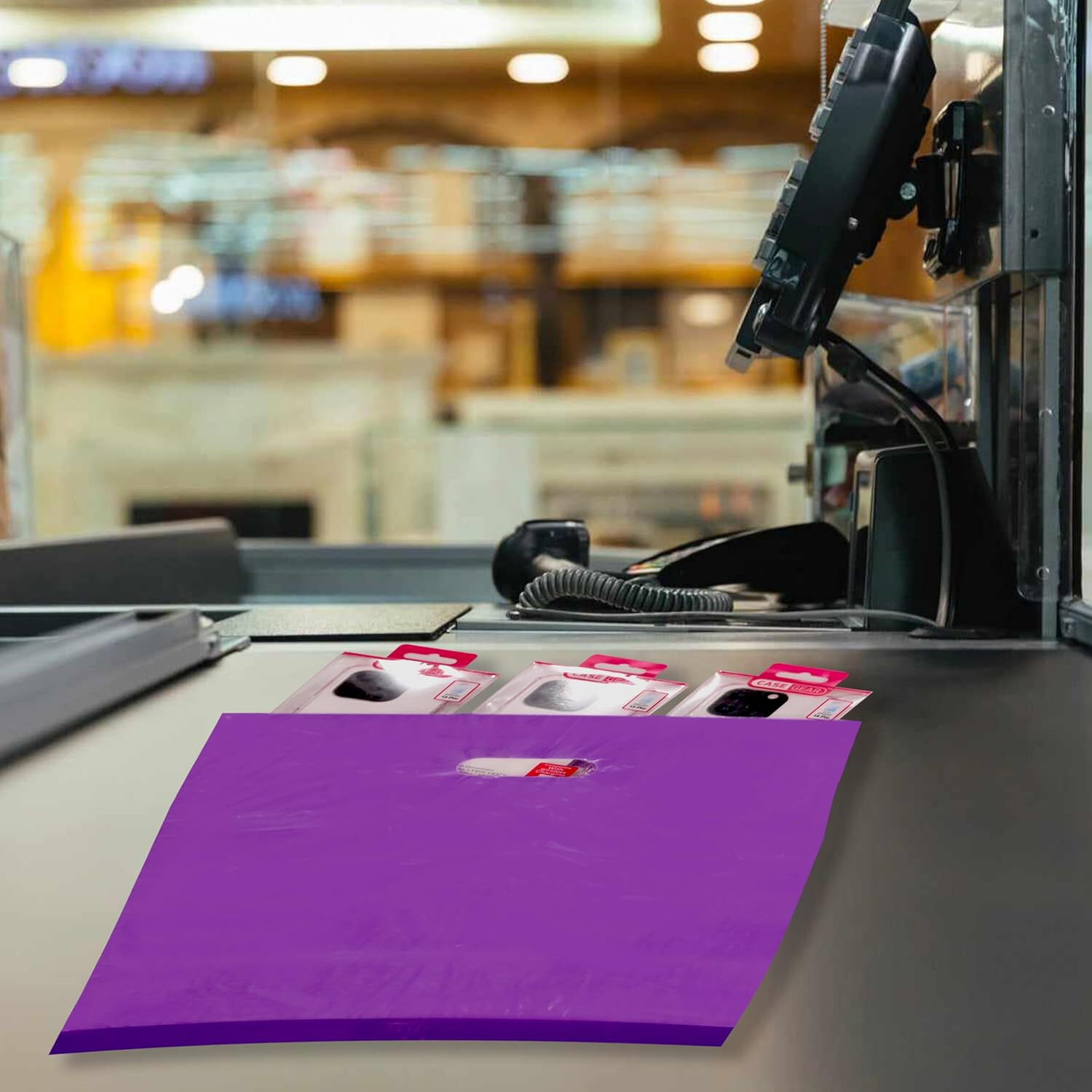 Plastic Bags 500 Purple Shopping Merchandise Die Cut Handles 15 x 18″ x 4″