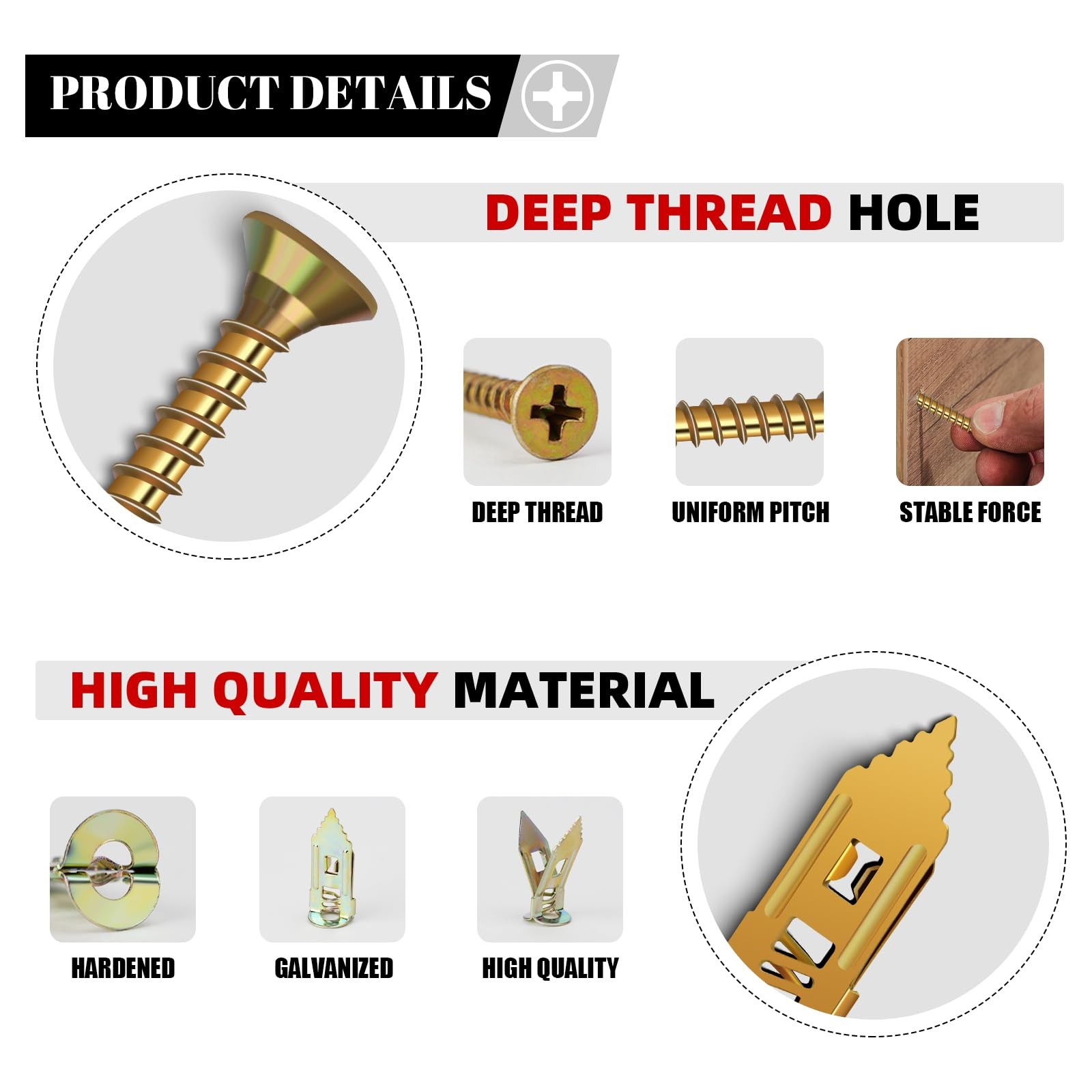 200-Piece Self-Drilling No-Drill Metal Drywall Expansion Anchors & Screws Kit