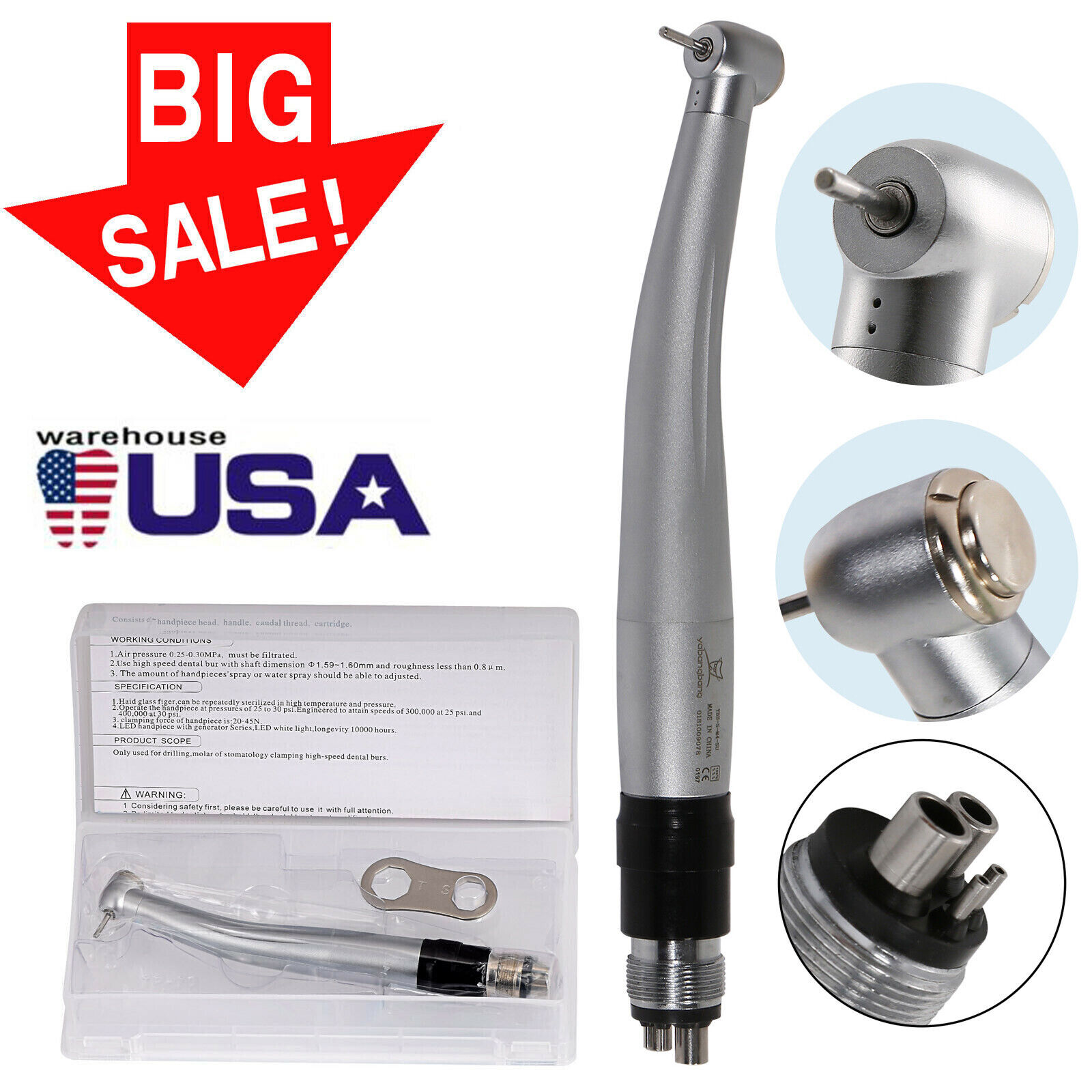 USA NSK Style Dental High Speed Turbine Handpiece w/ Quick Coupler 4 Holes YBNK4