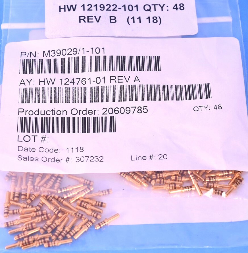 48 TE Connectivity Contact Pin 16-20 AWG Crimp P/N: M39029/1-01