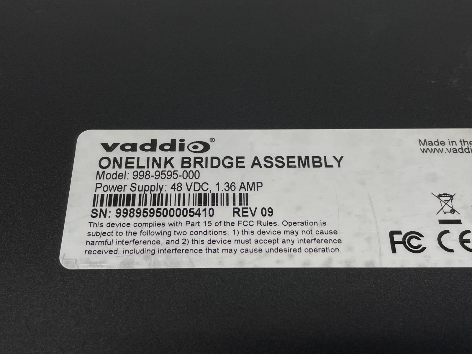 Vaddio OneLINK Bridge A/V Interface Receiver for HDBaseT Cameras