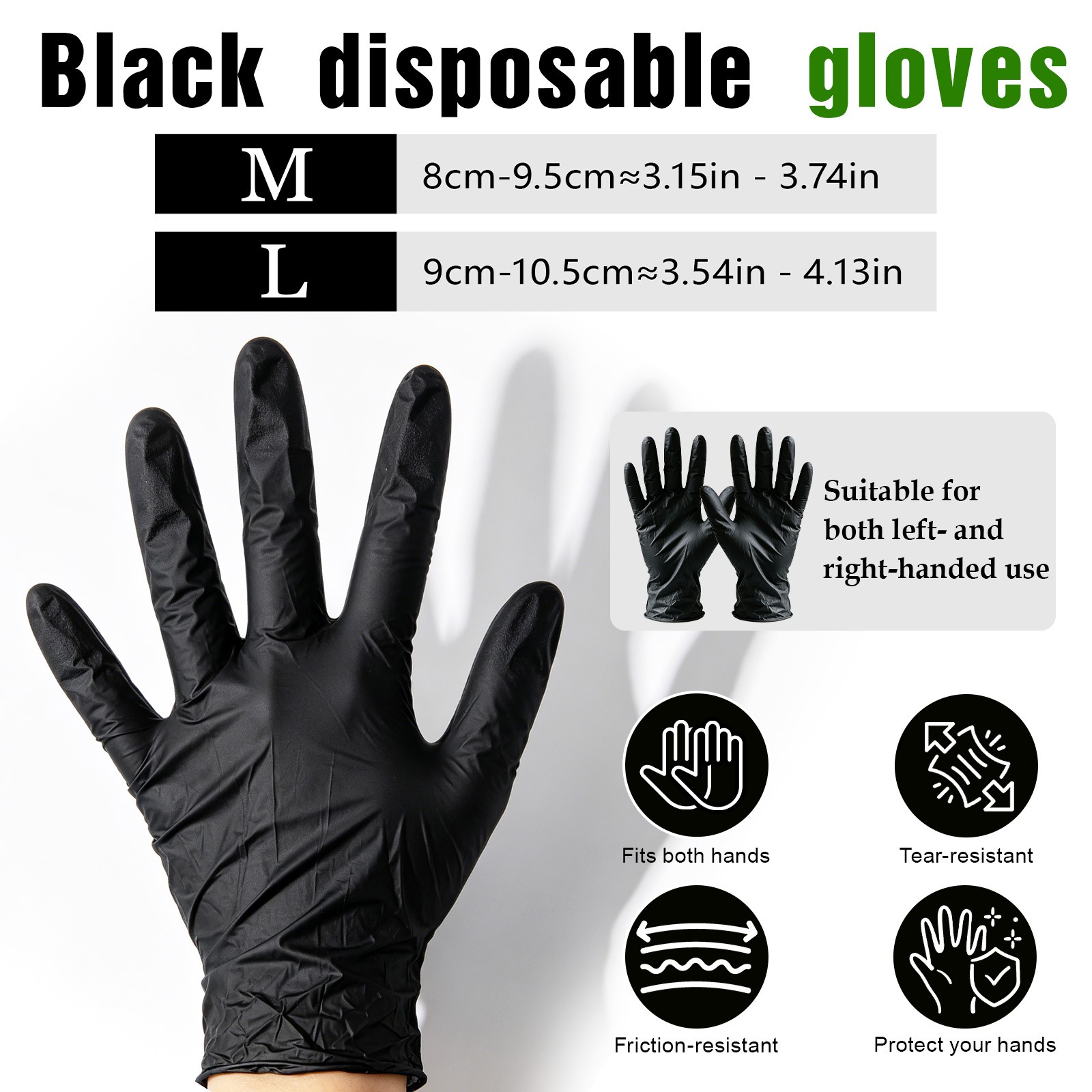 50 Pcs Black Disposable Protective Gloves (M/L Size) US Sellers Fast Shipping