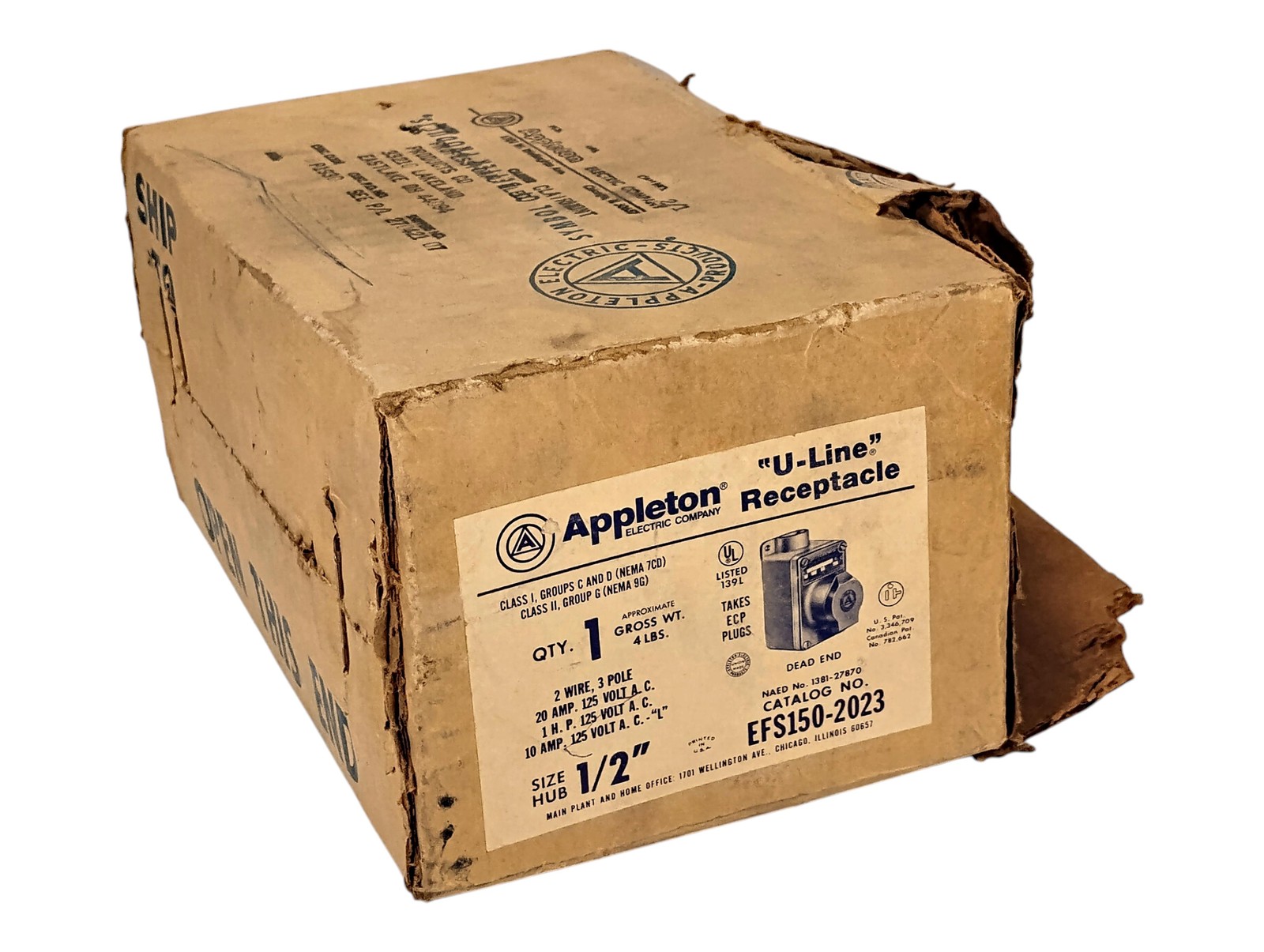 Appleton EFS1502023 125VAC 20 A 3-Wire 2-Pole Receptacle for Hazardous Locations