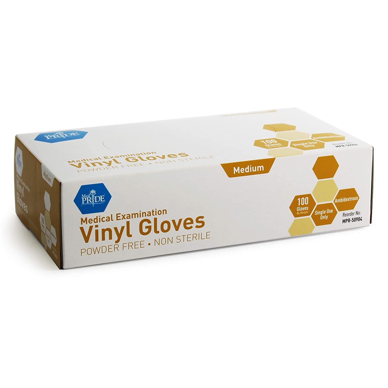 MedPride Medical Examination Vinyl Gloves,N/S Powder Free, Medium-100 Gloves/Bx