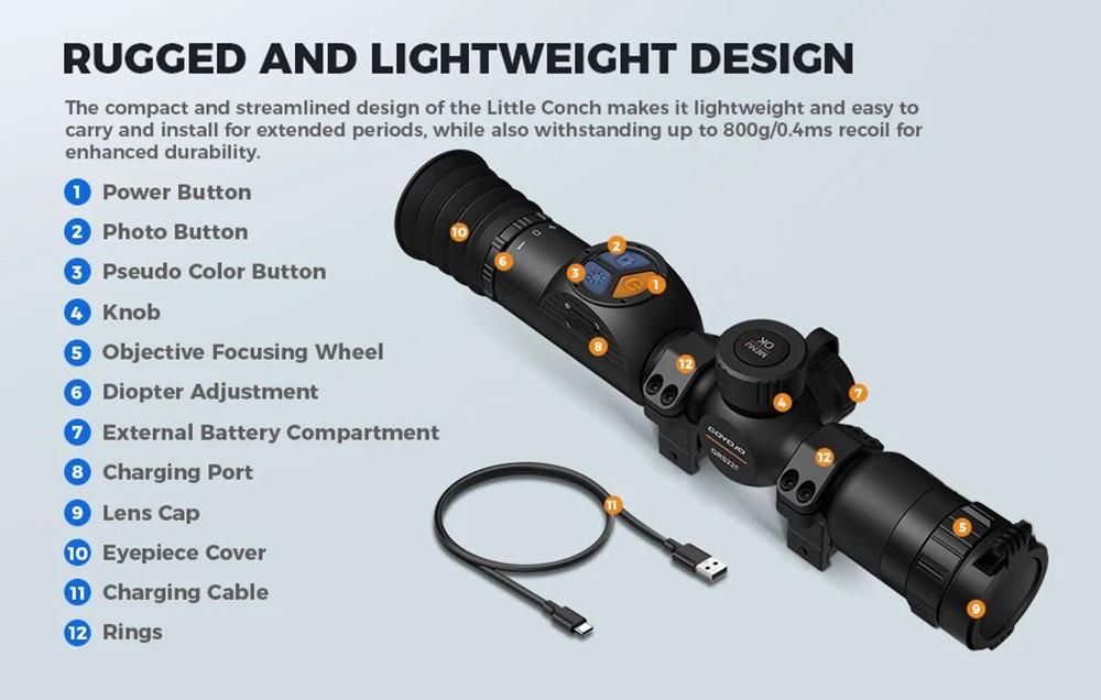GRS225 Thermal Night Vision Rifle Scope 1x-8x Digital Zoom 25MM One-Shot Zeroing
