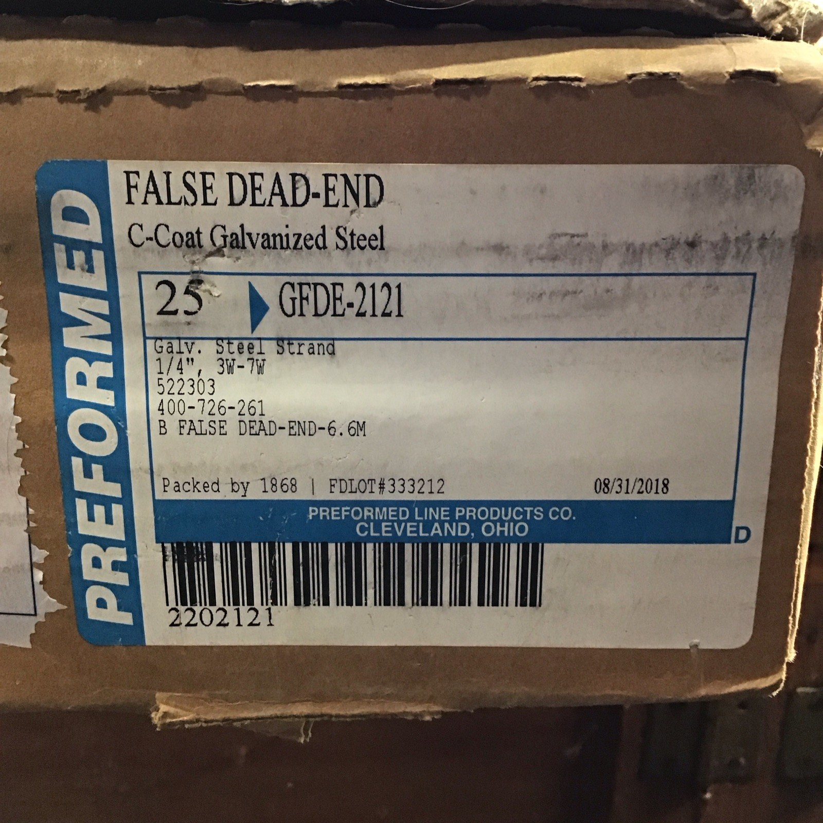 PLP GFDE-2121 False Dead-end 1/4″ 25 Count galvanized steel preformed