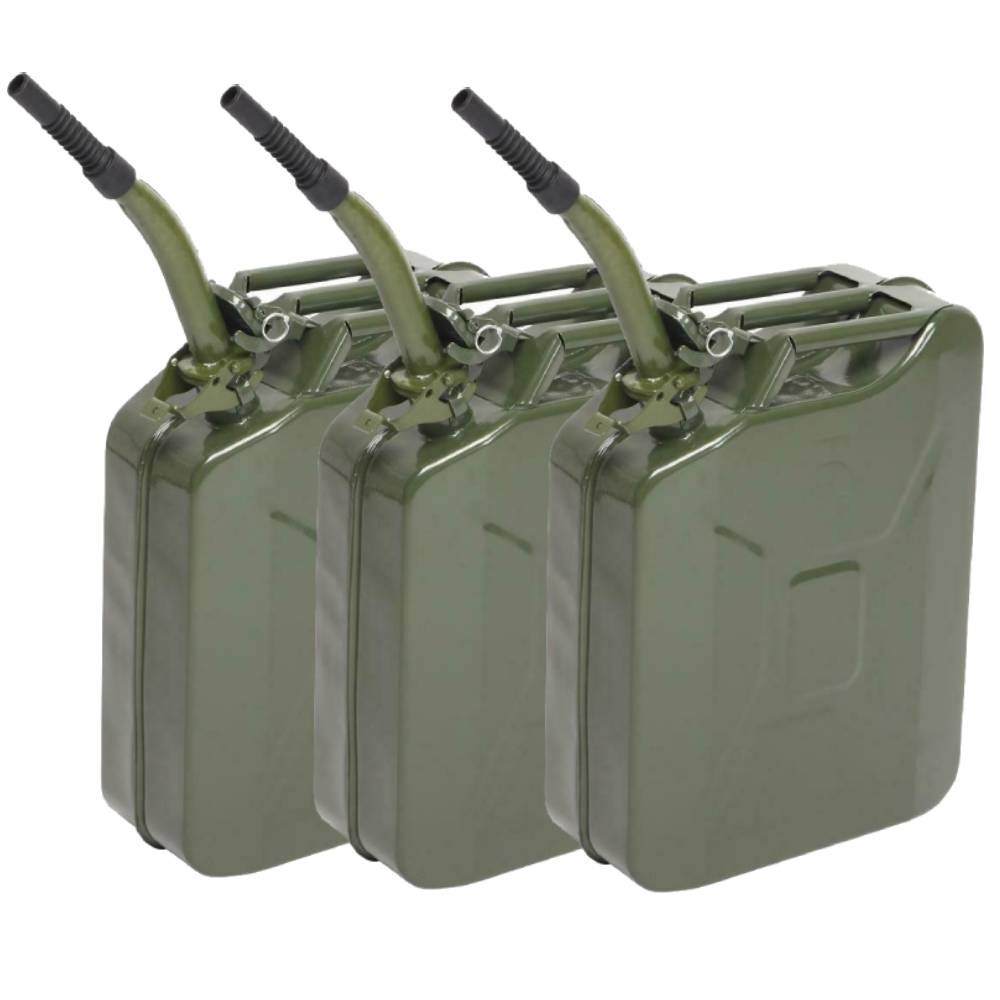 3 x Army Green Fuel Can 5Gal 20L Gas Gasoline Fuel Army Backup Metal Steel Tank