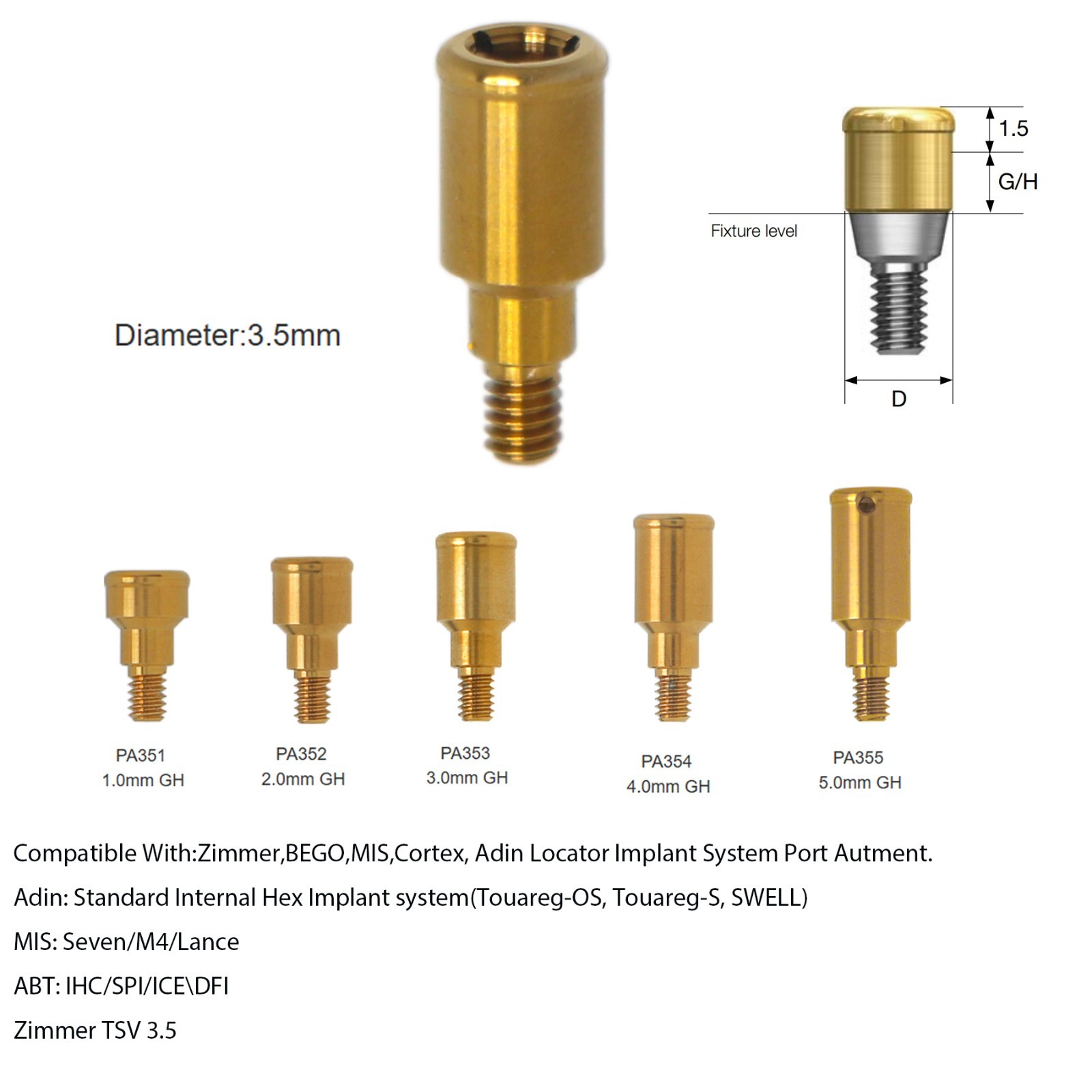 Locator Overdenture Abutment Removable Anchor For Mis ZIMMER TSV 3.5/4.5 Platfor