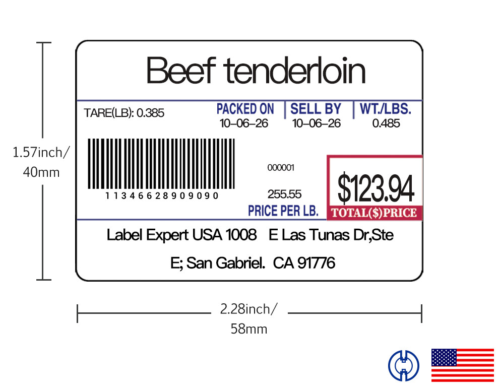 CAS LST-8010 Printing Scale Label, 58 x 40 mm, UPC 24 Rolls Per Case Box