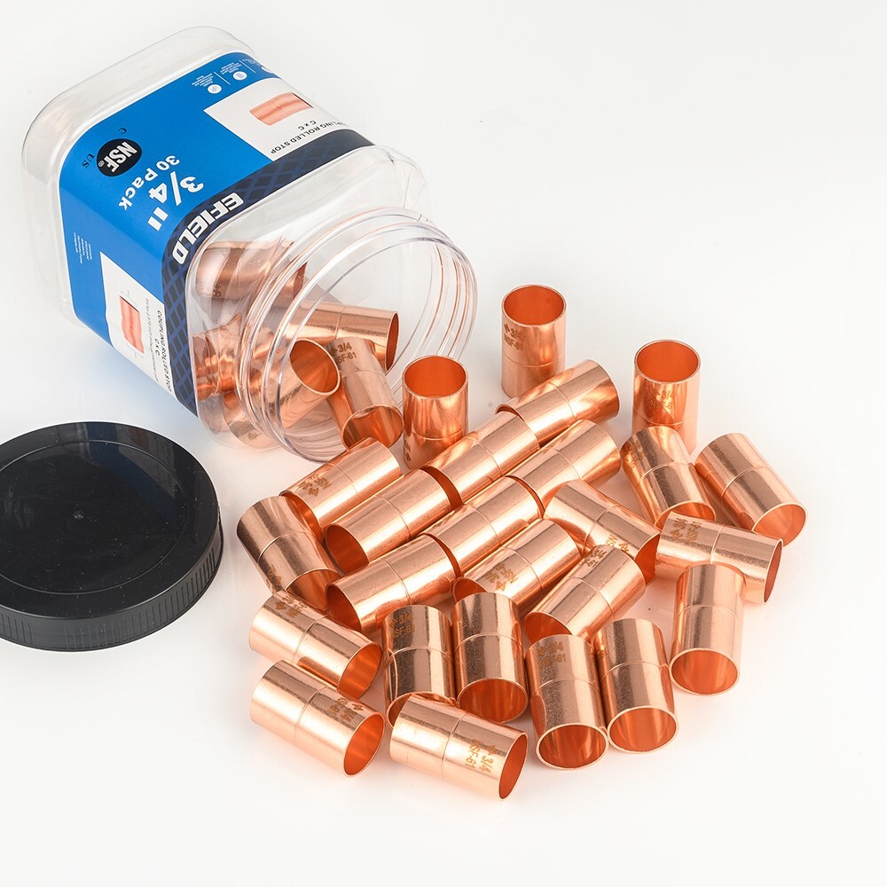 30 PCS EFIELD 3/4″ C X C Copper Coupling With Rolled Stop, Lead Free, Pro Pack