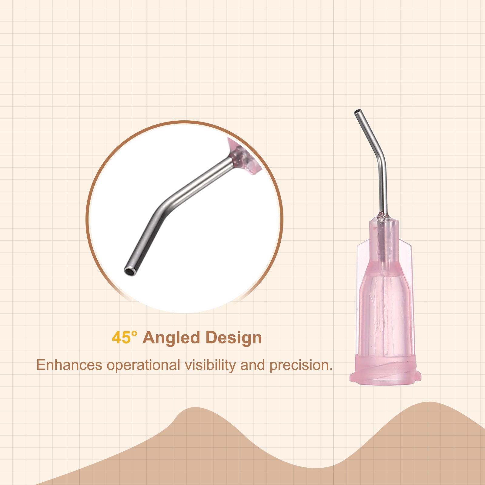 66Pcs 0.5Inch 20Ga 45° Angled Dispensing Needles, Pink