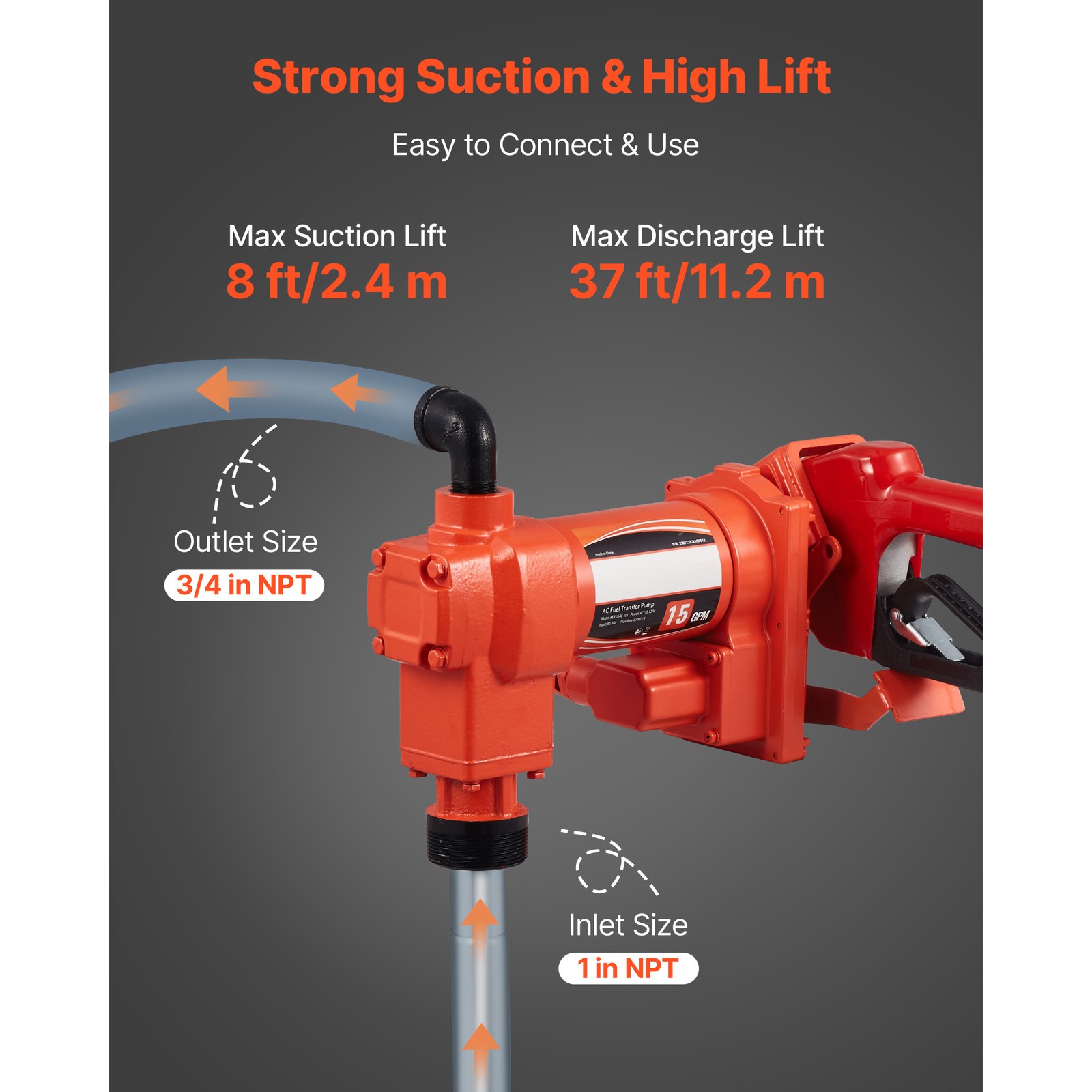 Uimoso 110V Electric Fuel Transfer Pump, 15 GPM Flow Rate with Fuel Nozzle