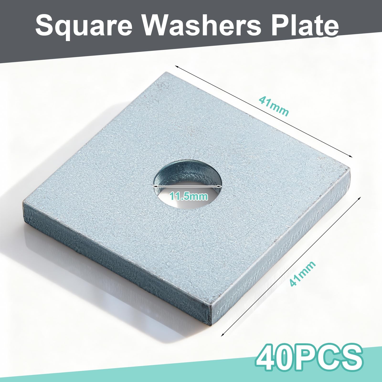 40 Pcs Galvanized Square Washers Plate 3/8″ ID, 1.61x 1.61 Od 0.22″ 41mm