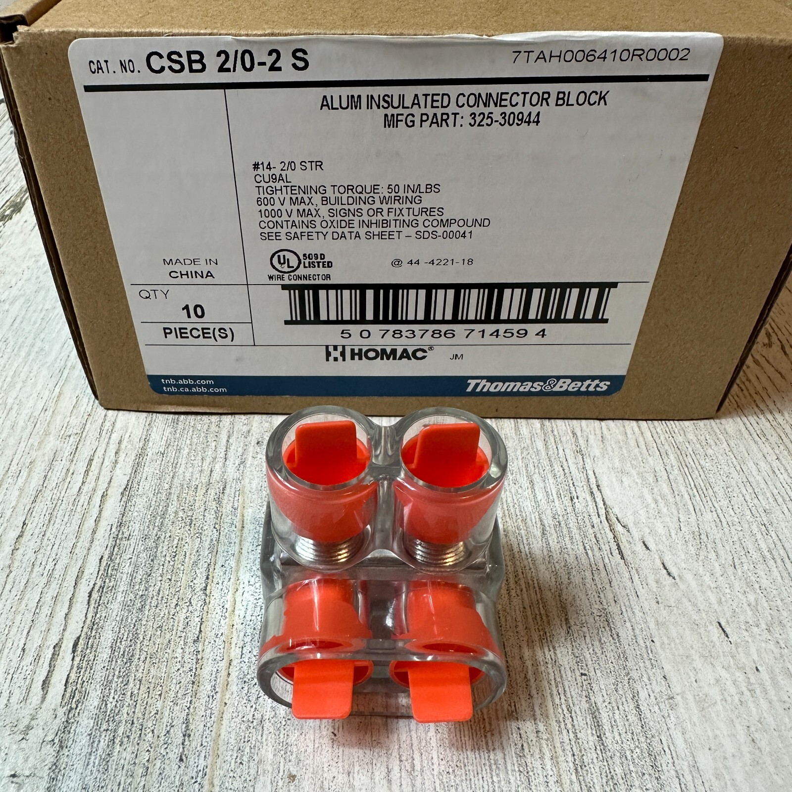 Qty 10 – HOMAC T&B CSB 2/0-2 S Alum Insulated connector block-2 Port 1 Way Tap