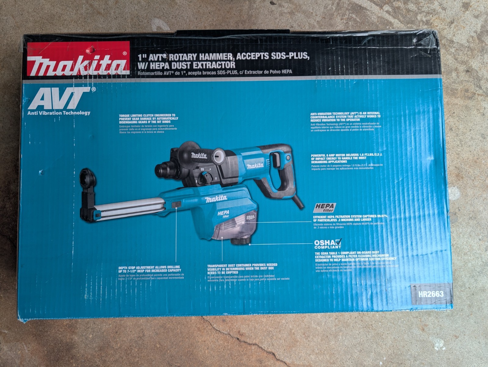 Makita 1″ AVT® Rotary Hammer, Accepts SDS-Plus w/ HEPA Dust Extractor
