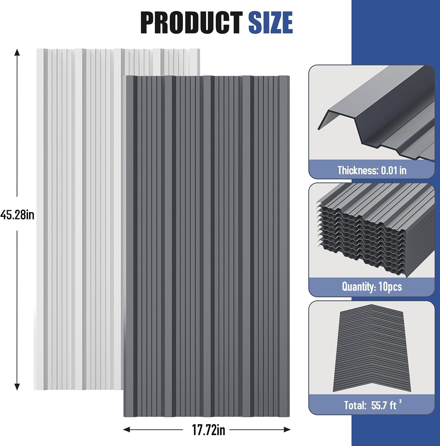 Durable 10-Pack Grey Galvanized Steel Roof Panels – UV & Corrosion Resistant