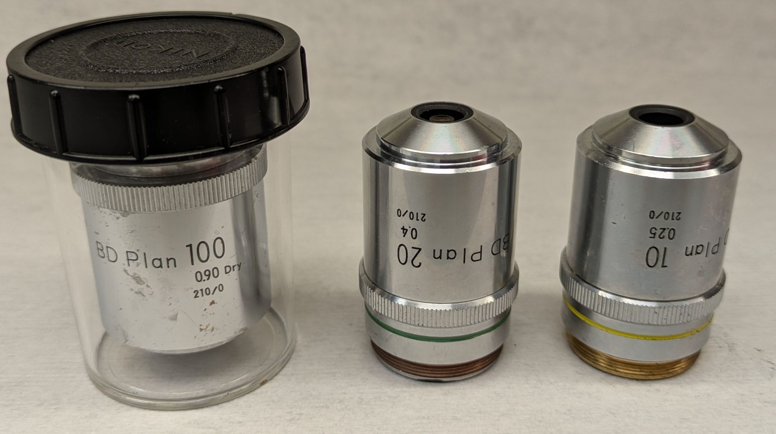 Nikon BD Plan 100, 20, and 10 objective lenses 331108 324684 324451