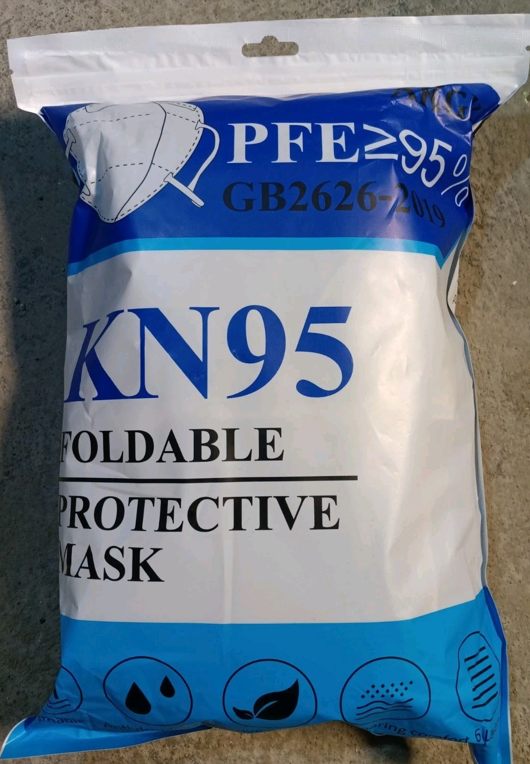 AKGK KN95 Face Masks GB2626-2019 Protective Foldable 5-Ply Filter White 50-Pack