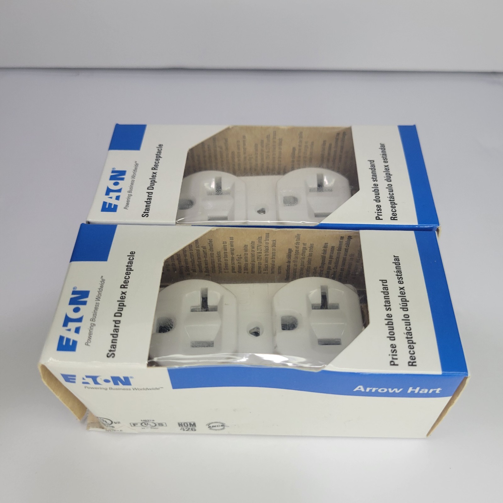 (2) Eaton AH5352V-BX-LW Duplex Receptacle Whitw 20A 125V Back & Side Wire. New