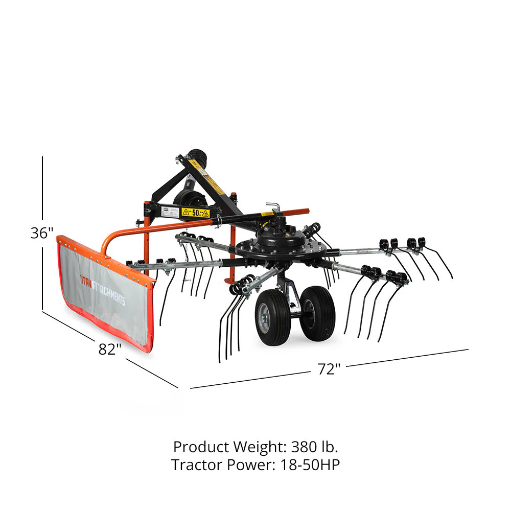Titan Attachments 3 Point 8 FT Rotary Rake, Cat 1 Compatible Hay Rake