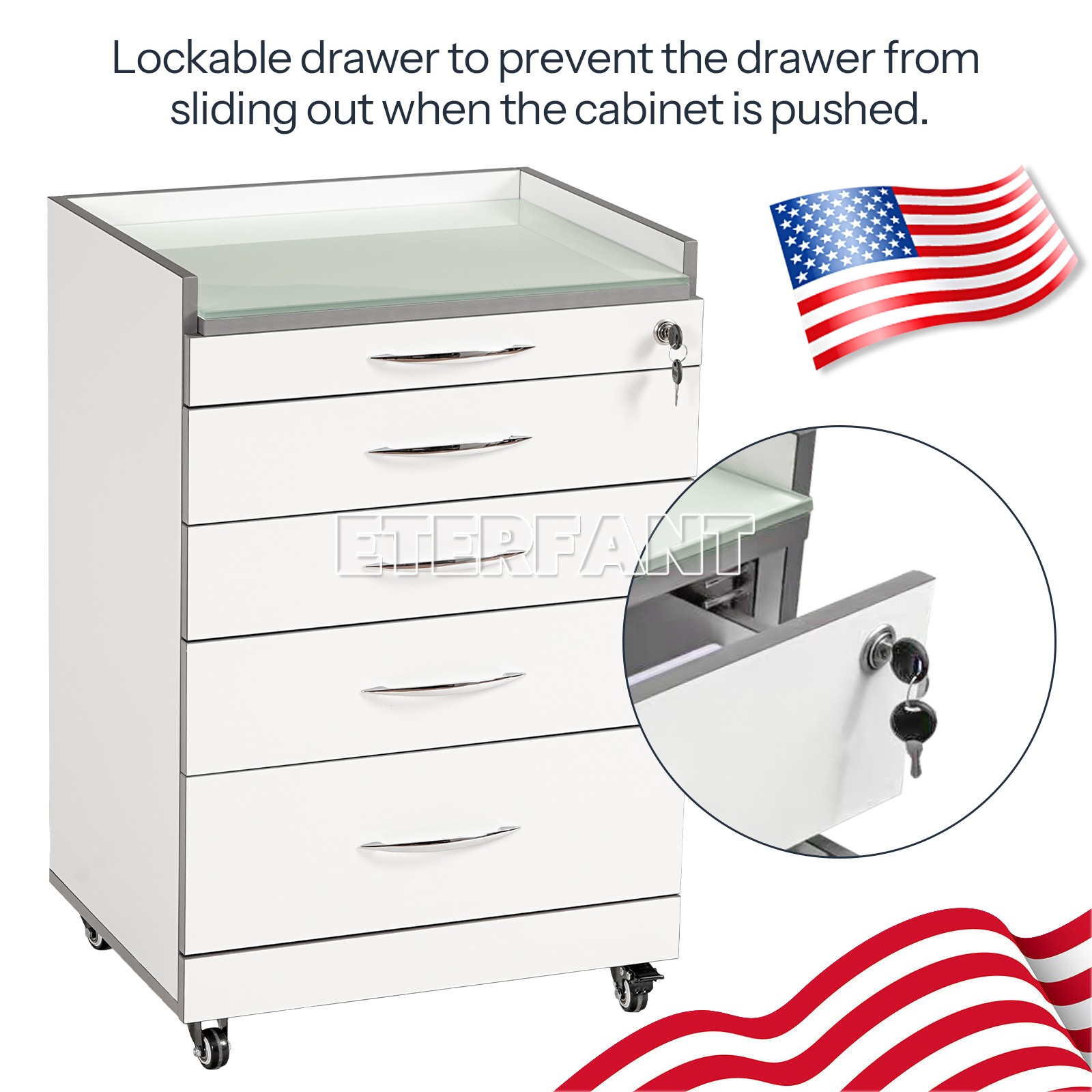 Dental 4 Drawers Mobile Acrylic Cabinet Wooden Cart/Trolley Cart with Socket US