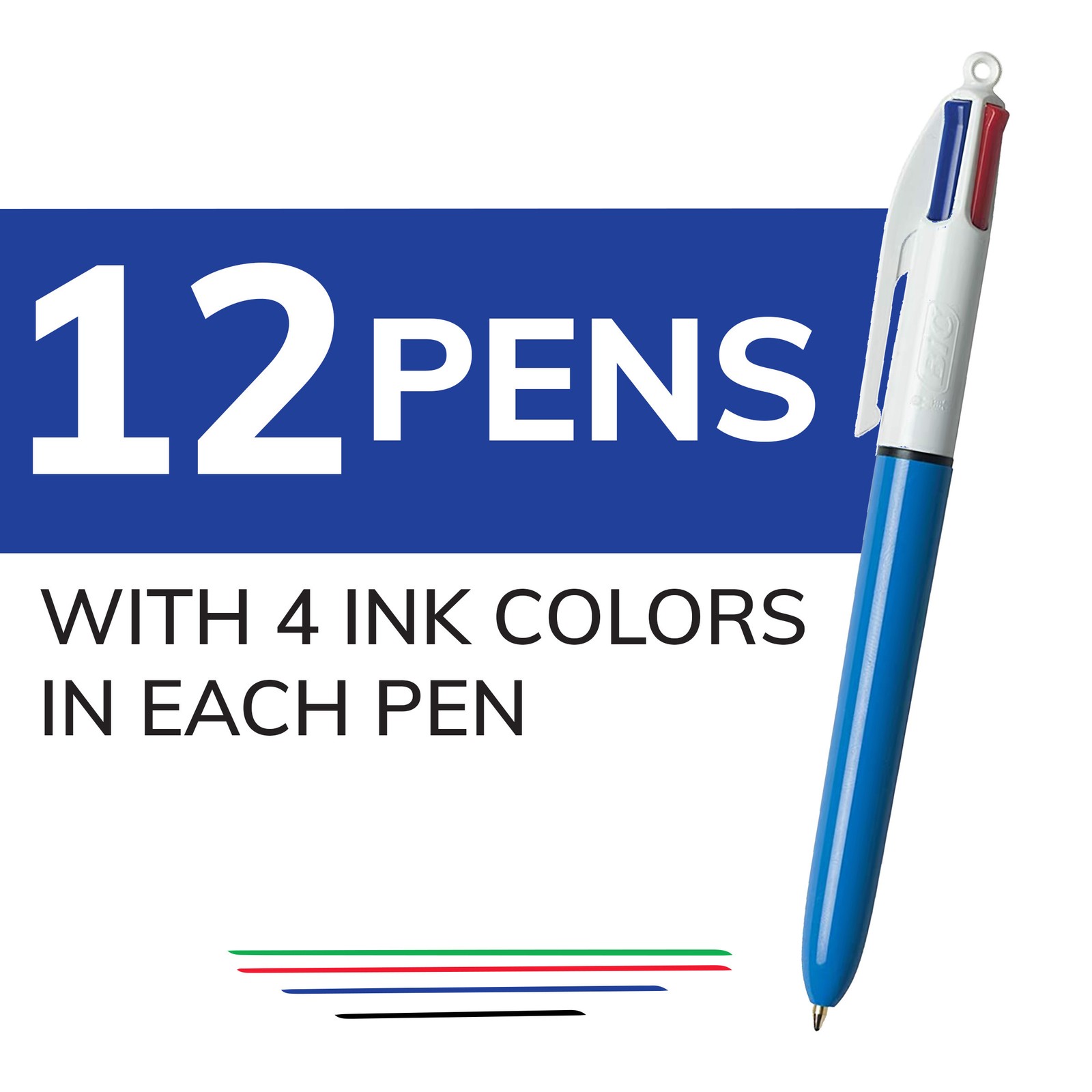 BIC 4-Color Original Retractable Ball Pen, Assorted, 12 Pack
