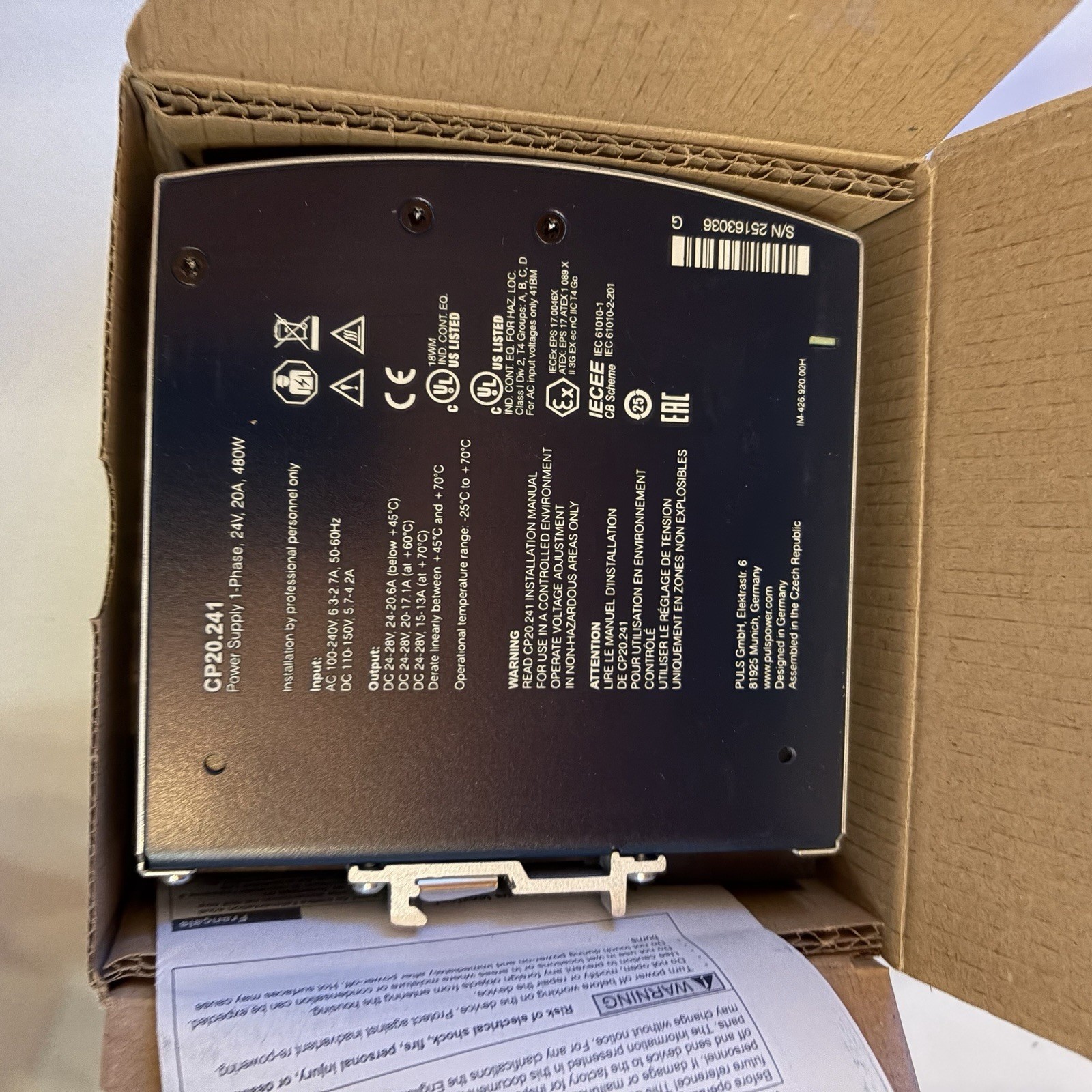 PULS CP20.241 Power Supply 120VAC/24VDC 20A NEW