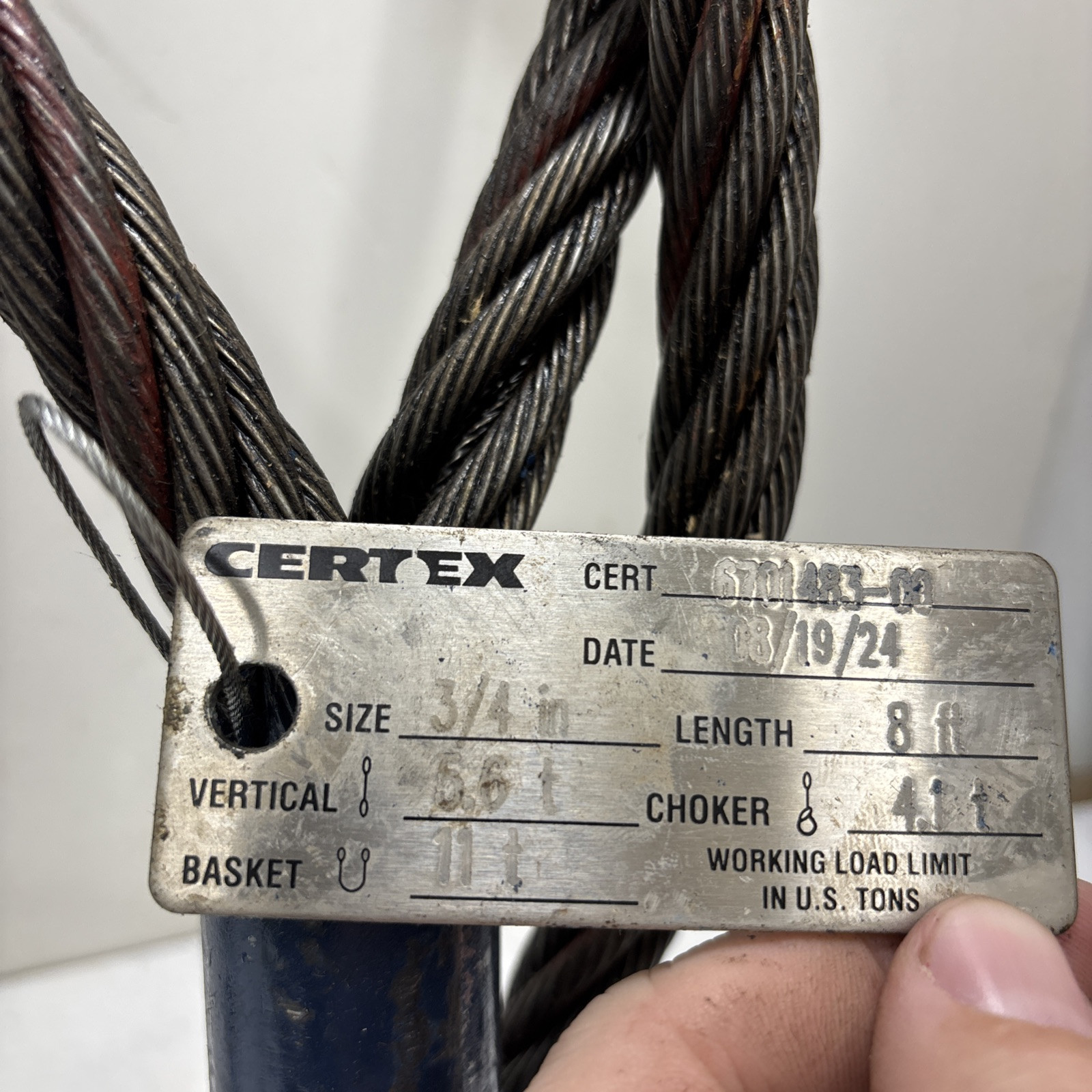 Certex LIFT-ALL Wire Rope Sling,8 ft L,11200 lb Load Cap.. 3/4” Rope