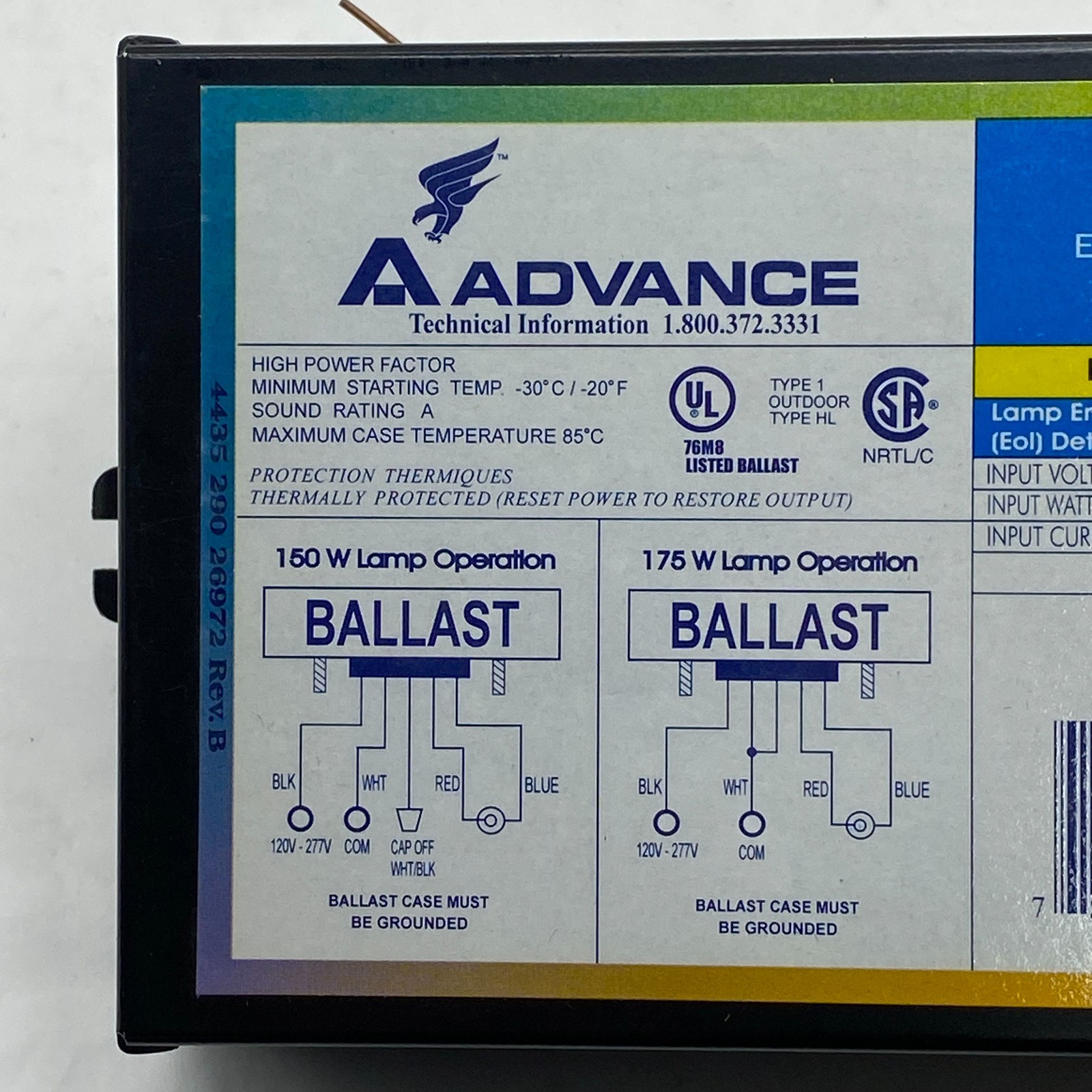 Advance e-Vision IMH-175-C-BLS Electronic Metal Halide Ballast 120/277V 175W